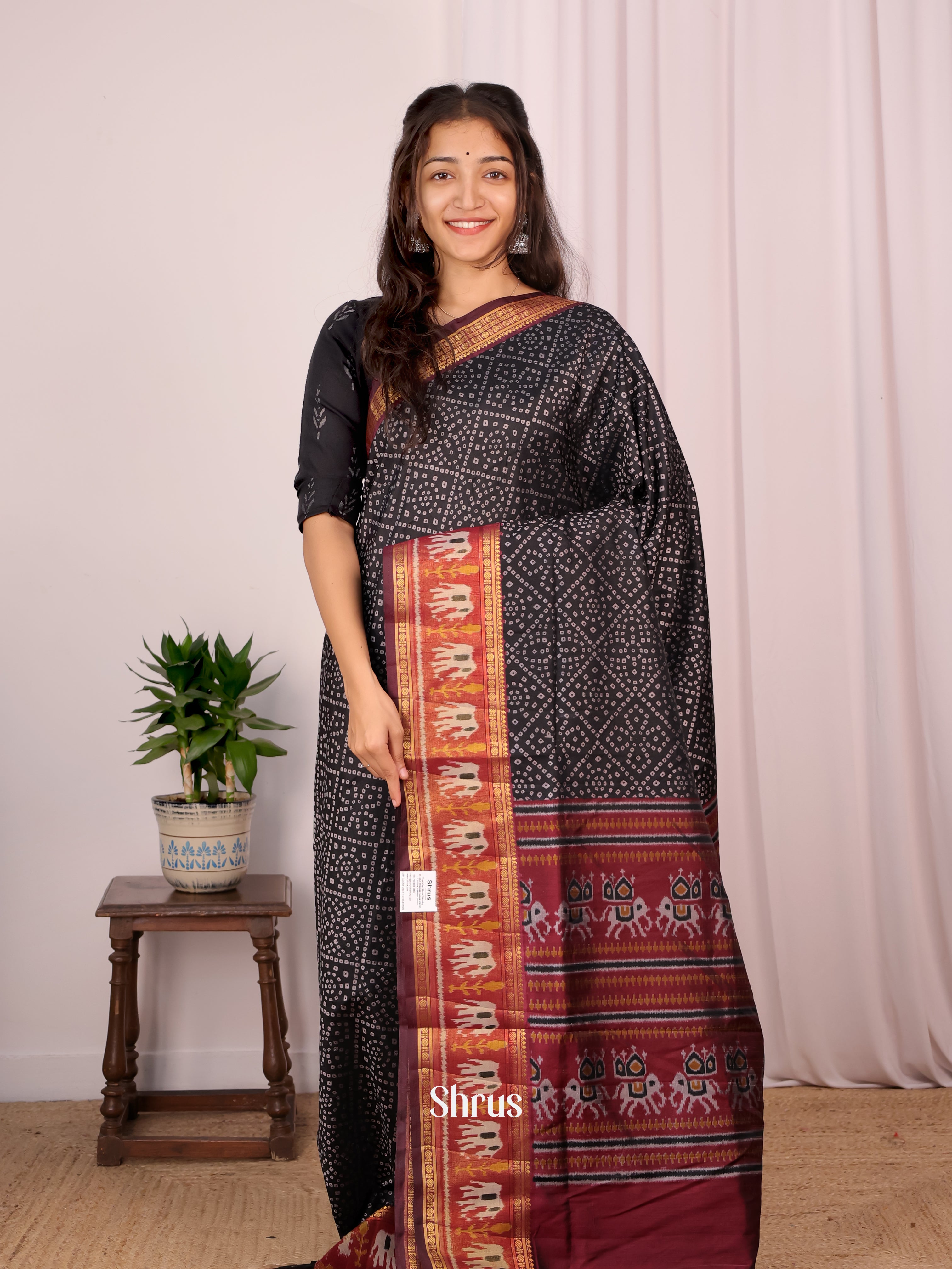 Black & Brown - Semi Patola Saree - Shop on Shrus.com