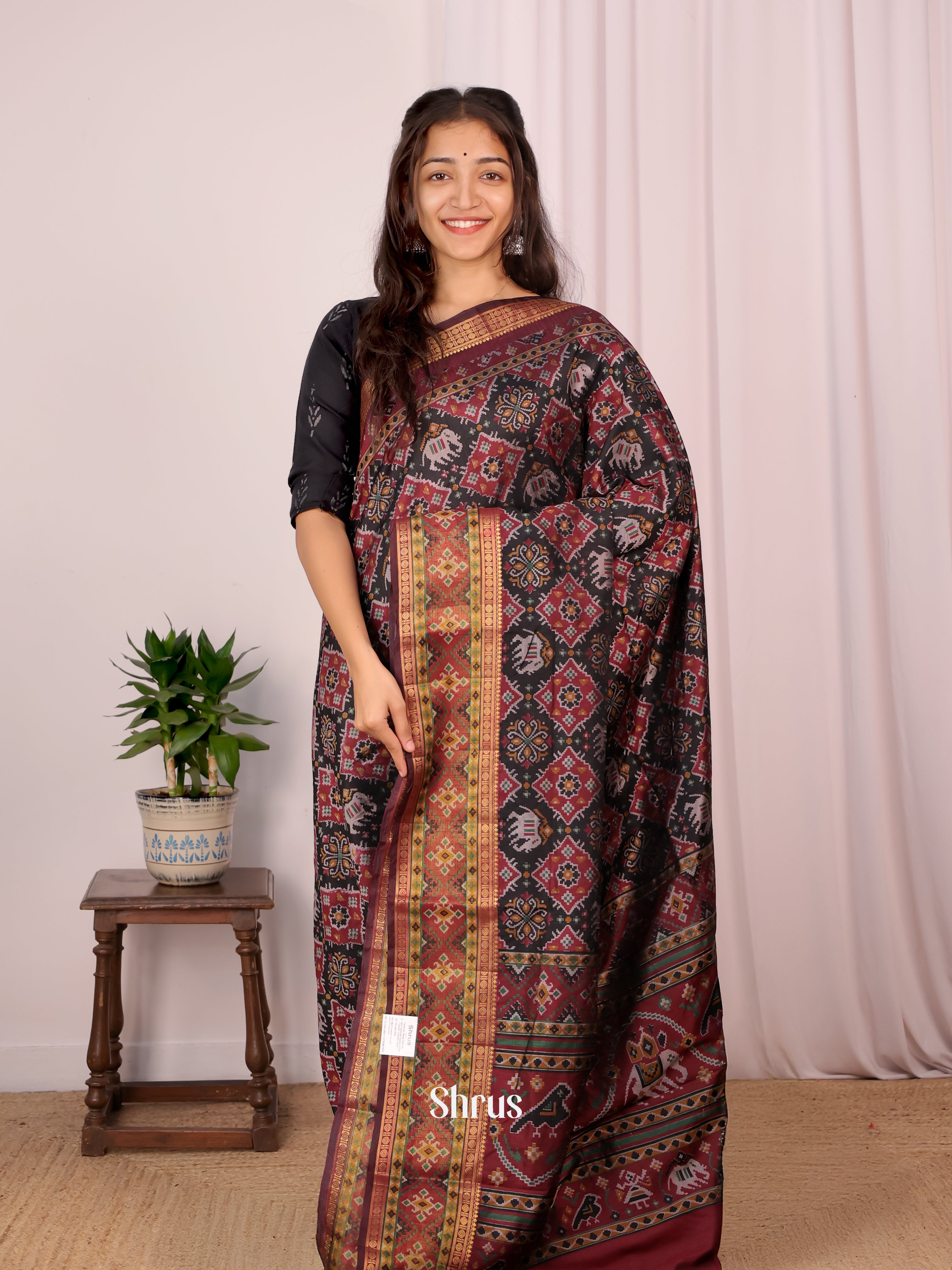 Black & Brown - Semi Patola Saree - Shop on Shrus.com