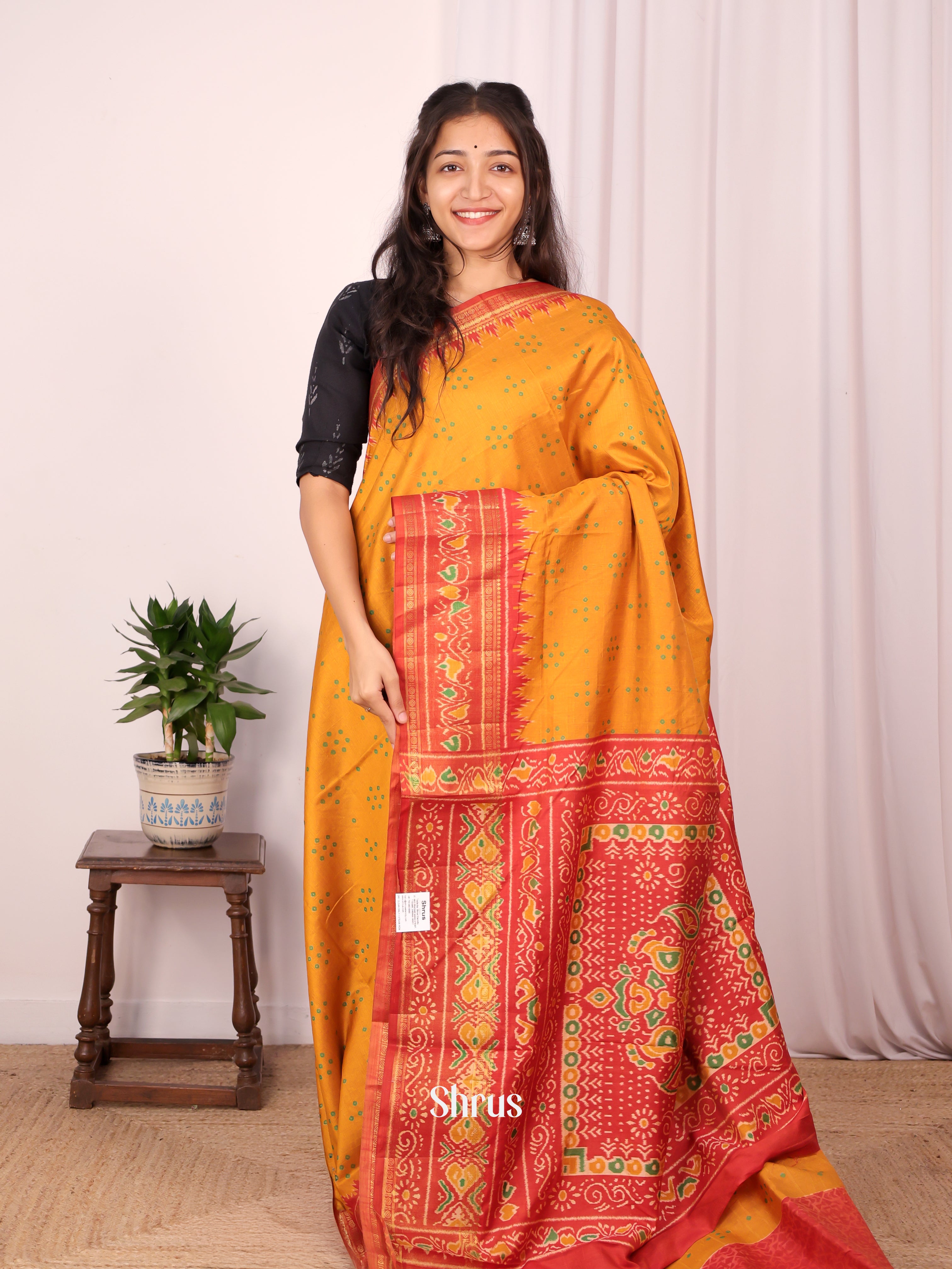 Mustard & Brick - Semi Patola Saree - Shop on Shrus.com