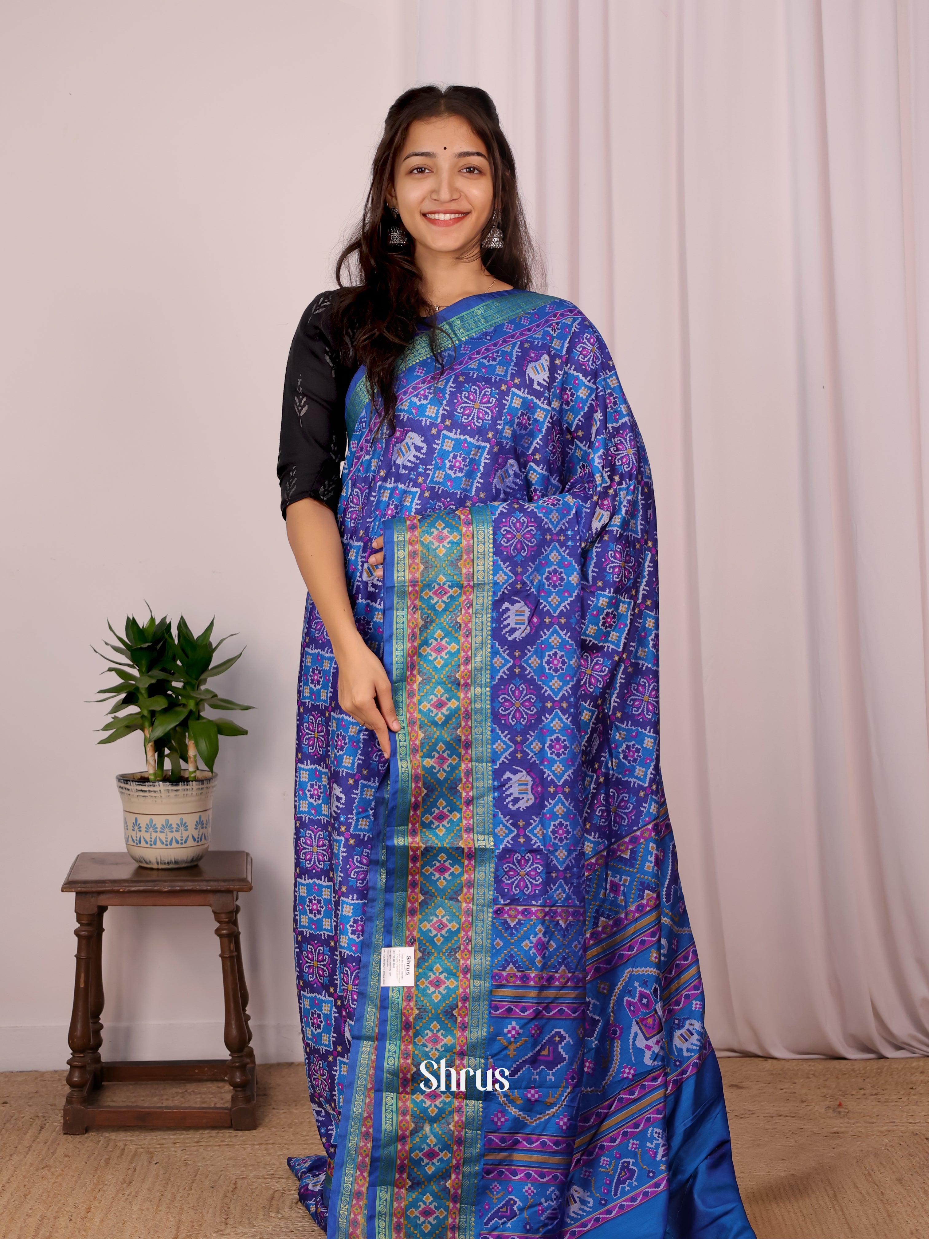 Purple & Blue - Semi Patola Saree - Shop on Shrus.com