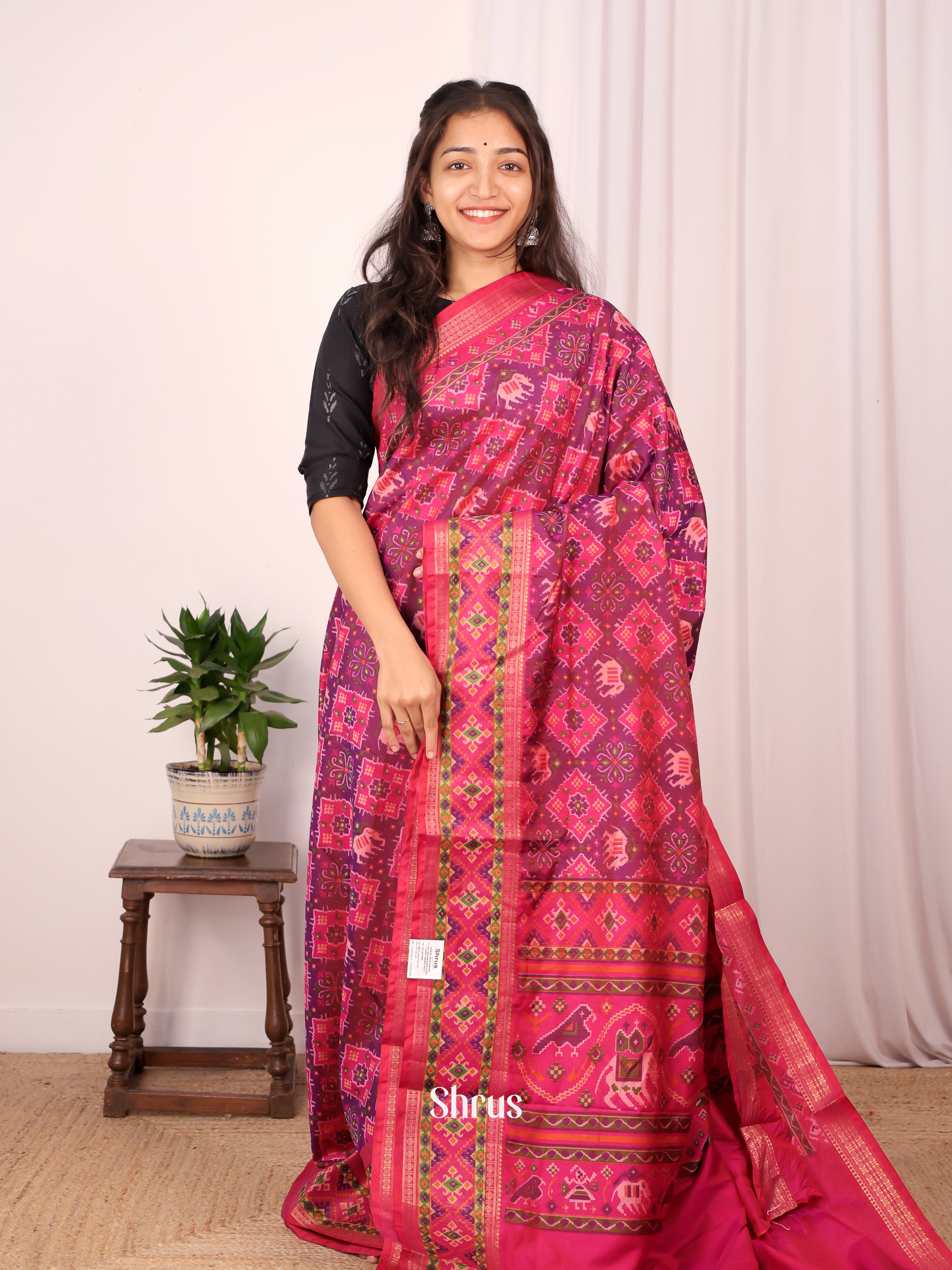 Pink & Purple - Semi Patola Saree - Shop on Shrus.com