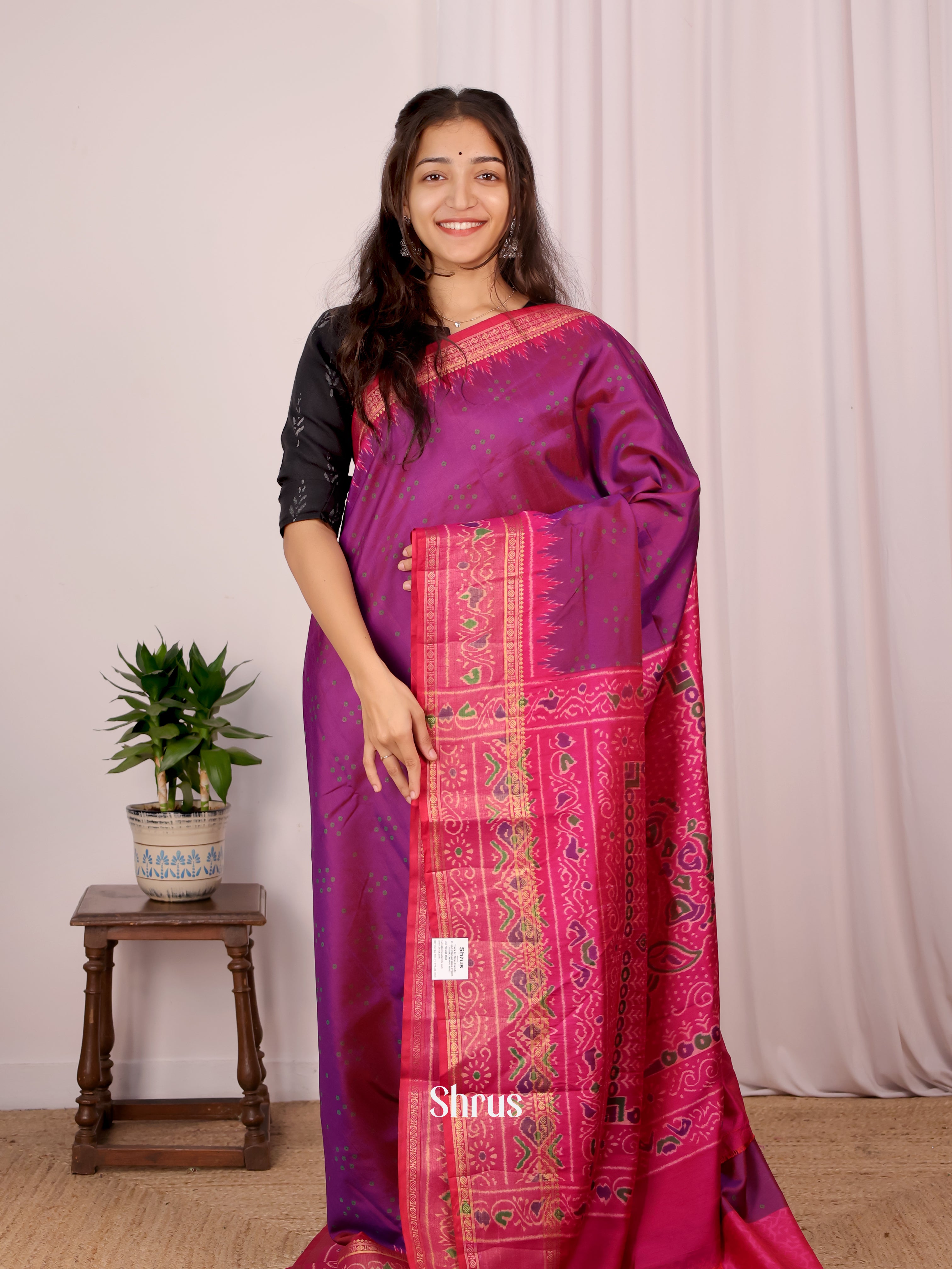 Purple & Pink - Semi Patola Saree - Shop on Shrus.com