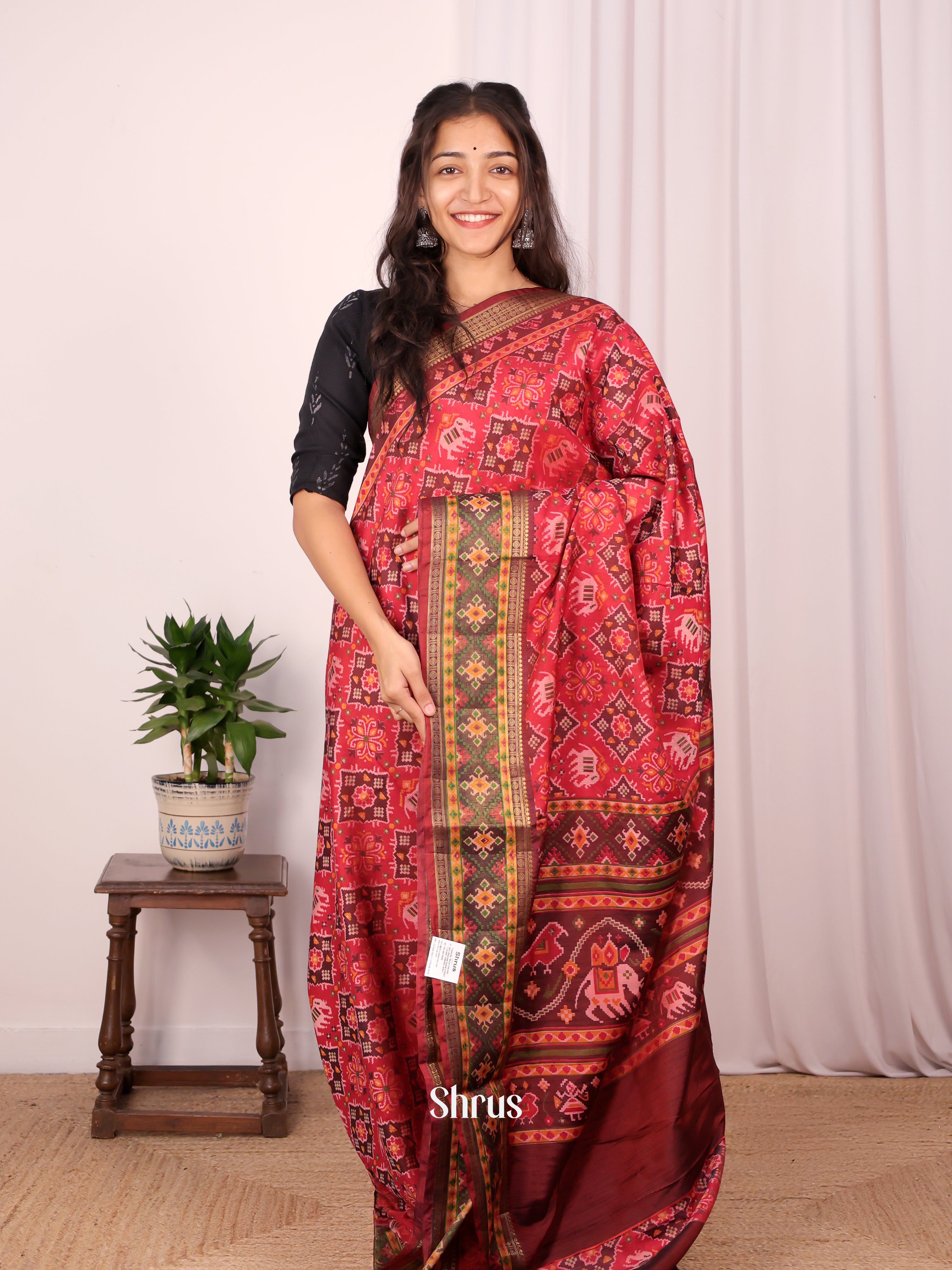 Red & Brown - Semi Patola Saree - Shop on Shrus.com