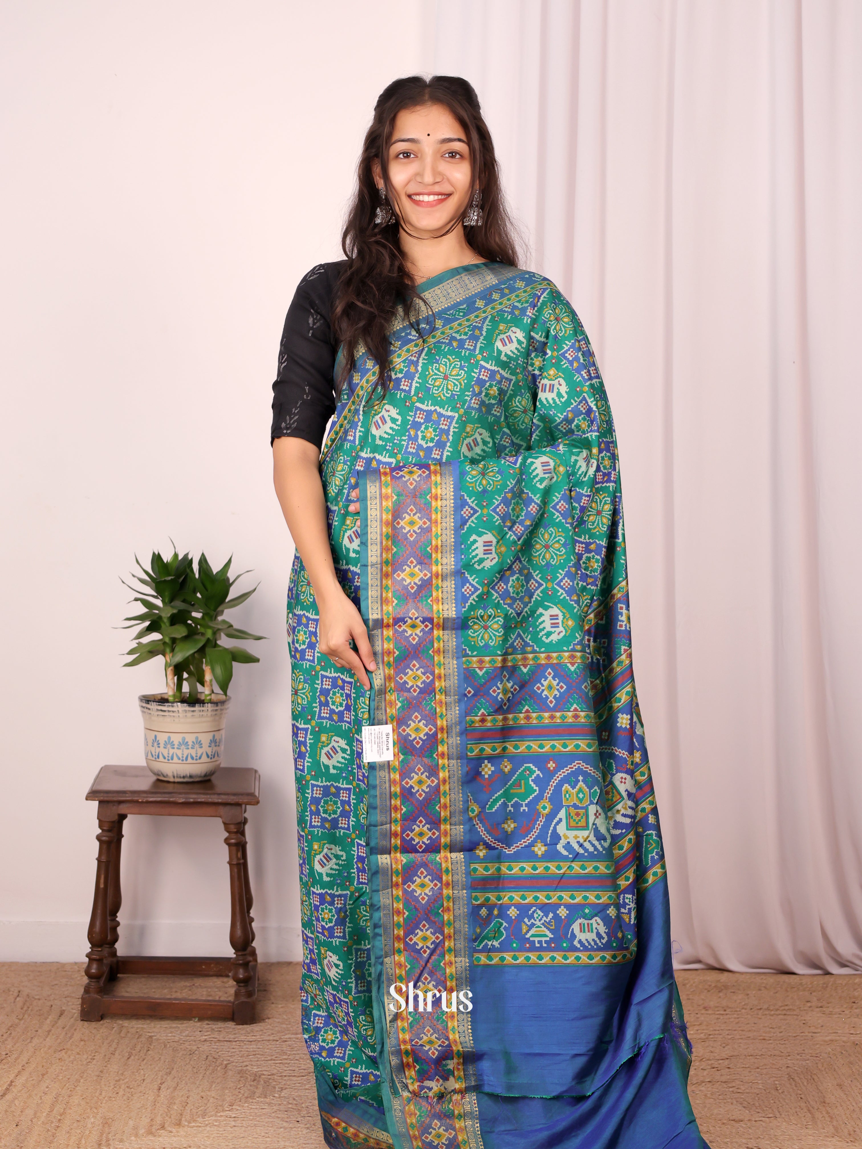 Green & Blue- Semi Patola Saree - Shop on Shrus.com