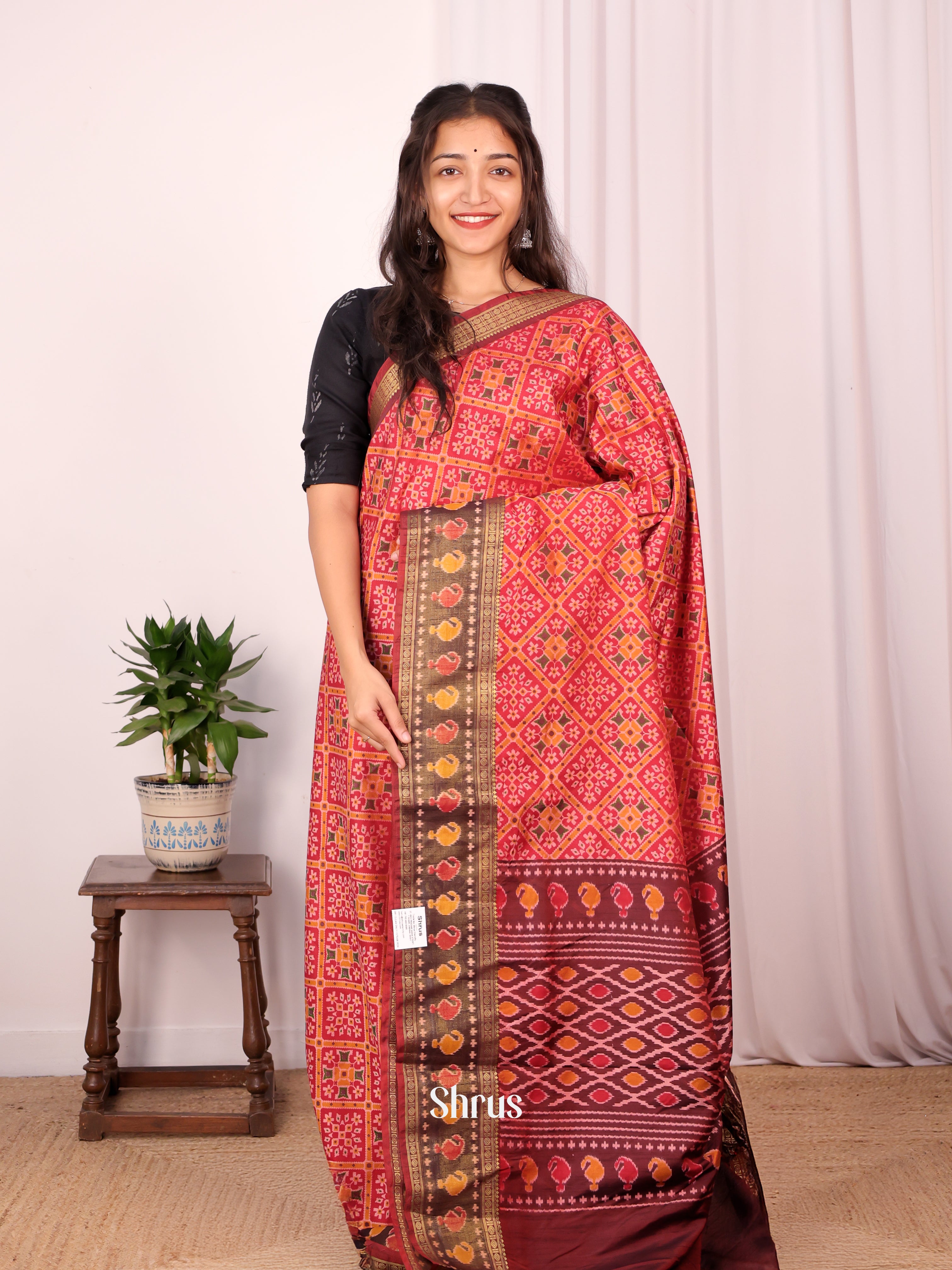 Red & Brown - Semi Patola Saree - Shop on Shrus.com