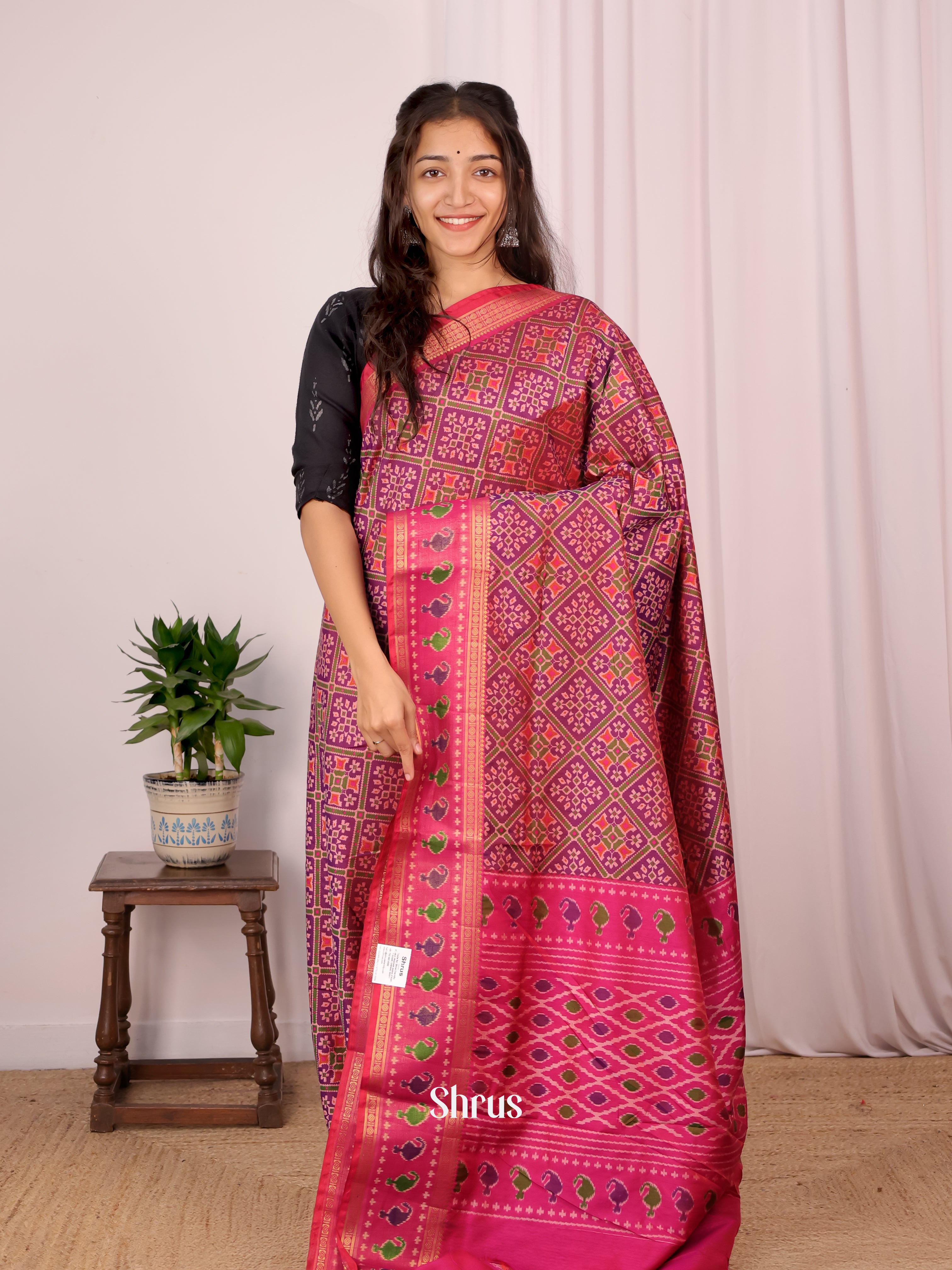 Purple & Pink- Semi Patola Saree - Shop on Shrus.com