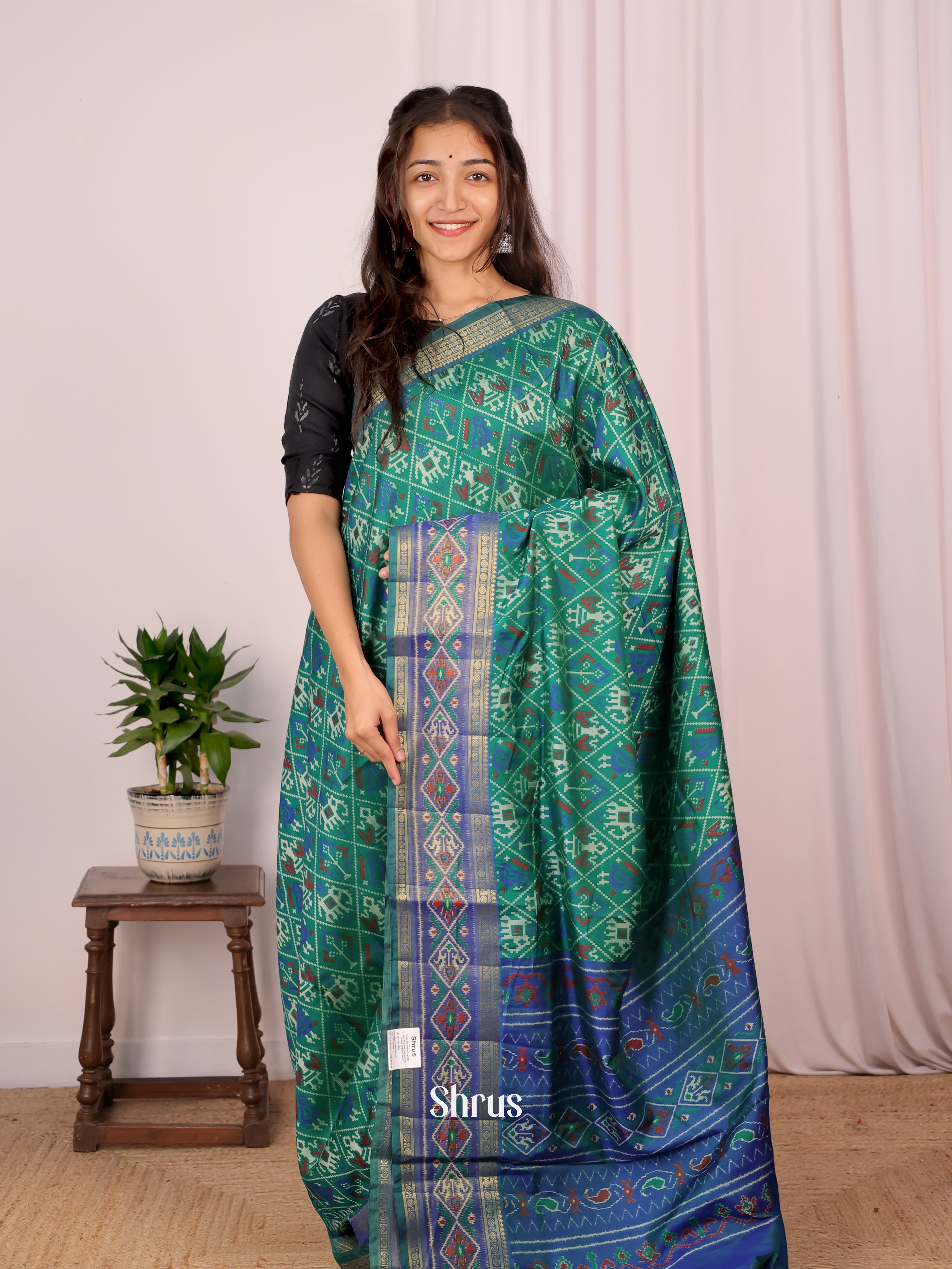Green & Blue - Semi Patola Saree - Shop on Shrus.com