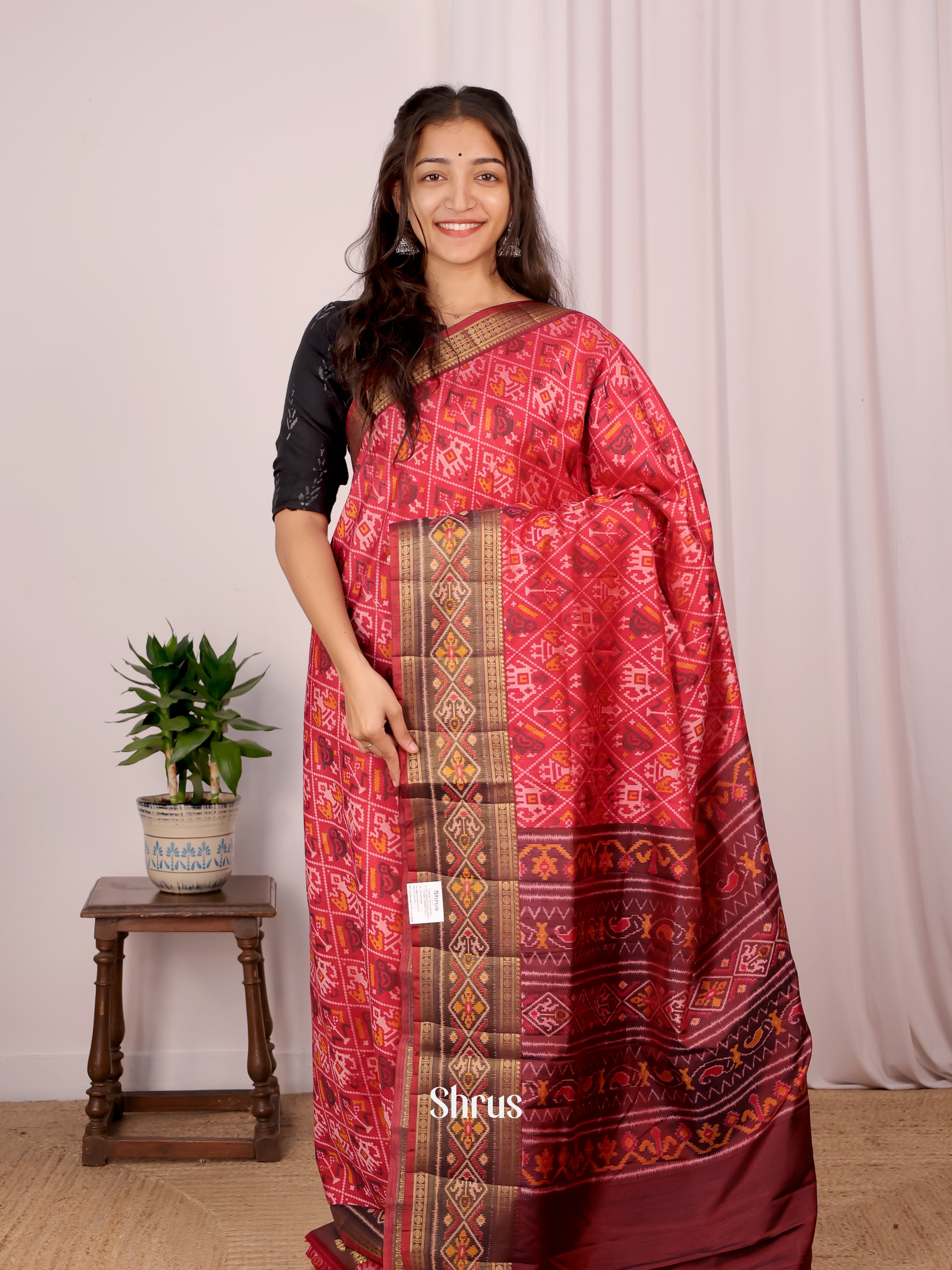 Red & Brown - Semi Patola Saree - Shop on Shrus.com