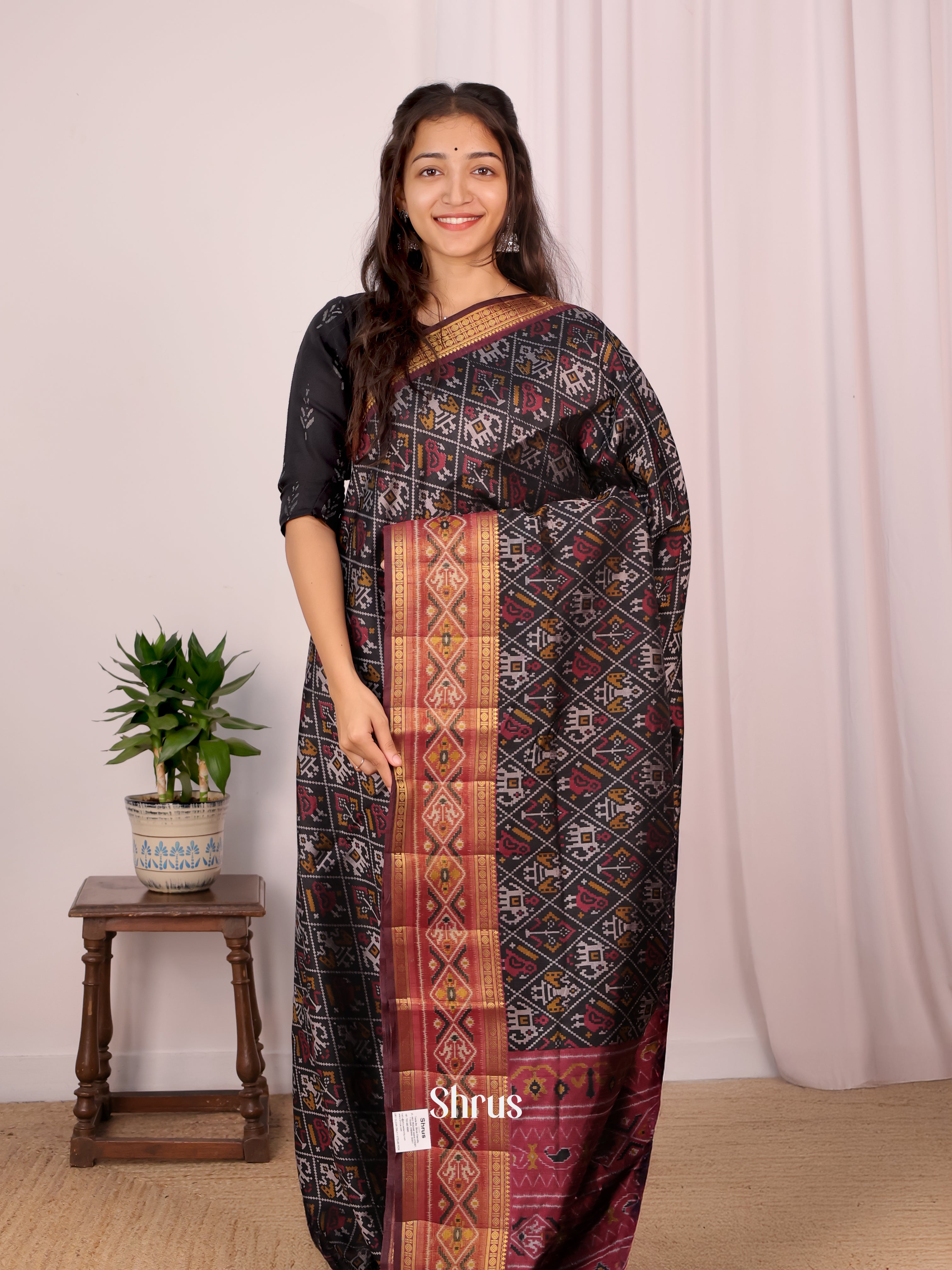 Black & Maroon - Semi Patola Saree - Shop on Shrus.com