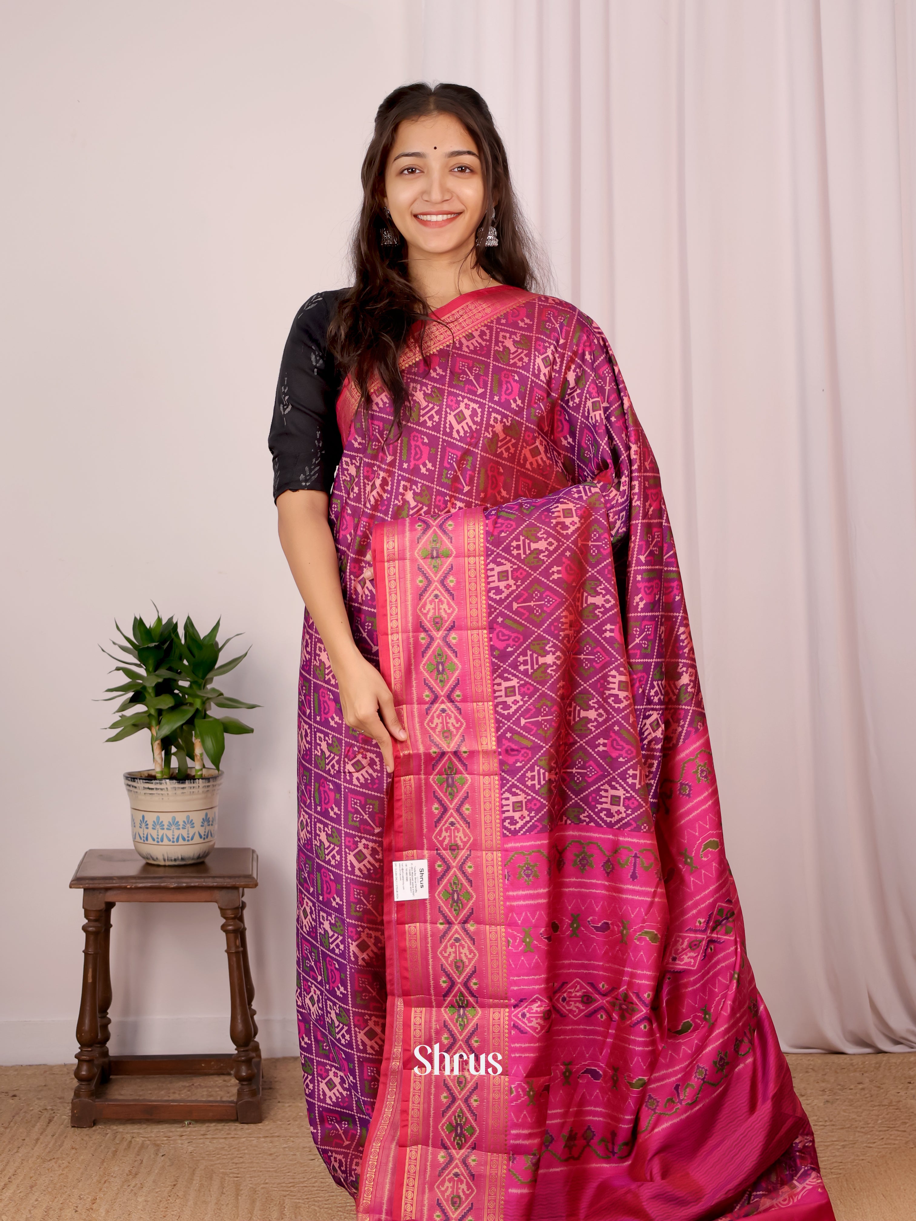 Purple & Pink - Semi Patola Saree - Shop on Shrus.com