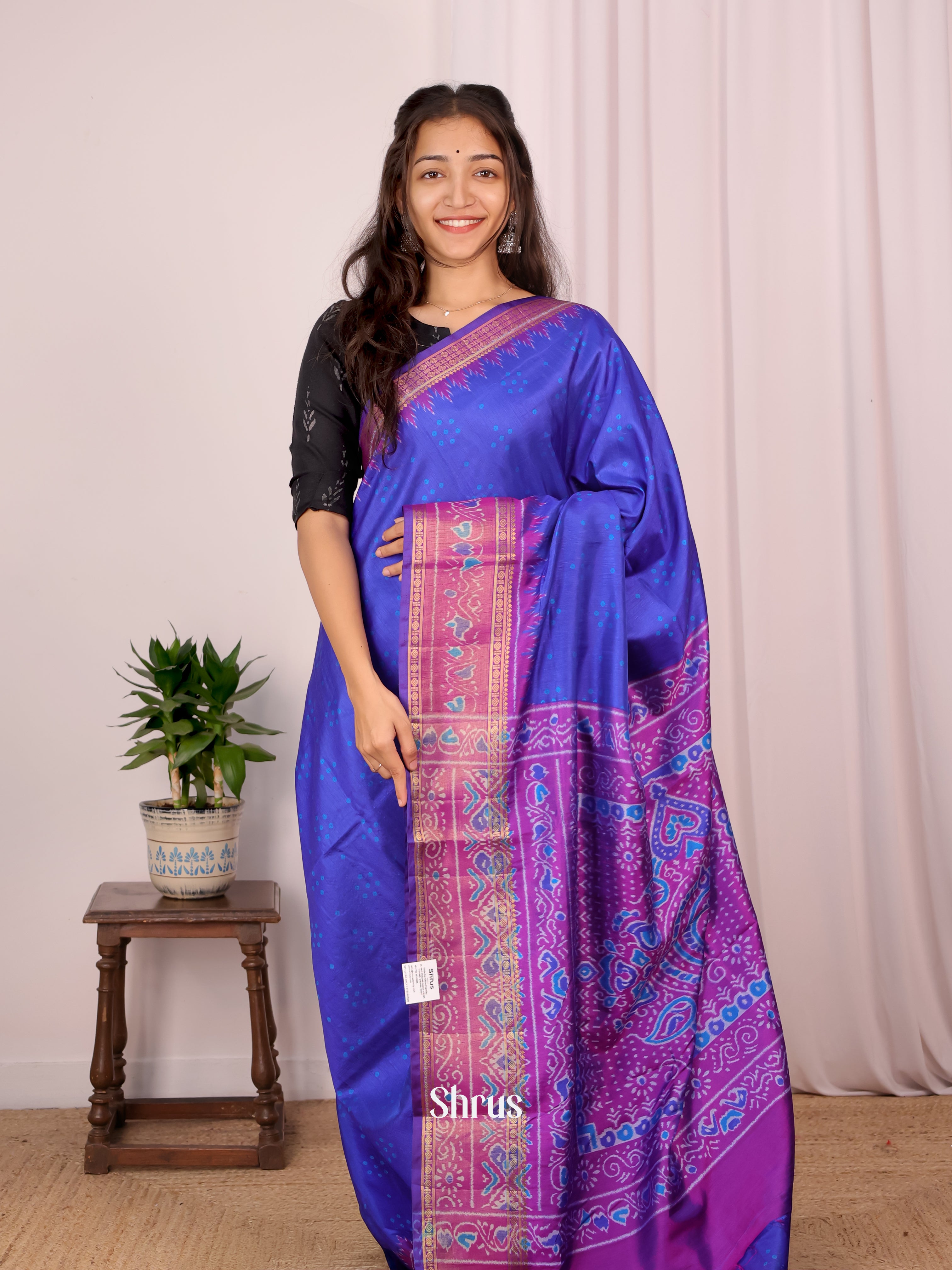 Blue & Purple - Semi Patola Saree - Shop on Shrus.com