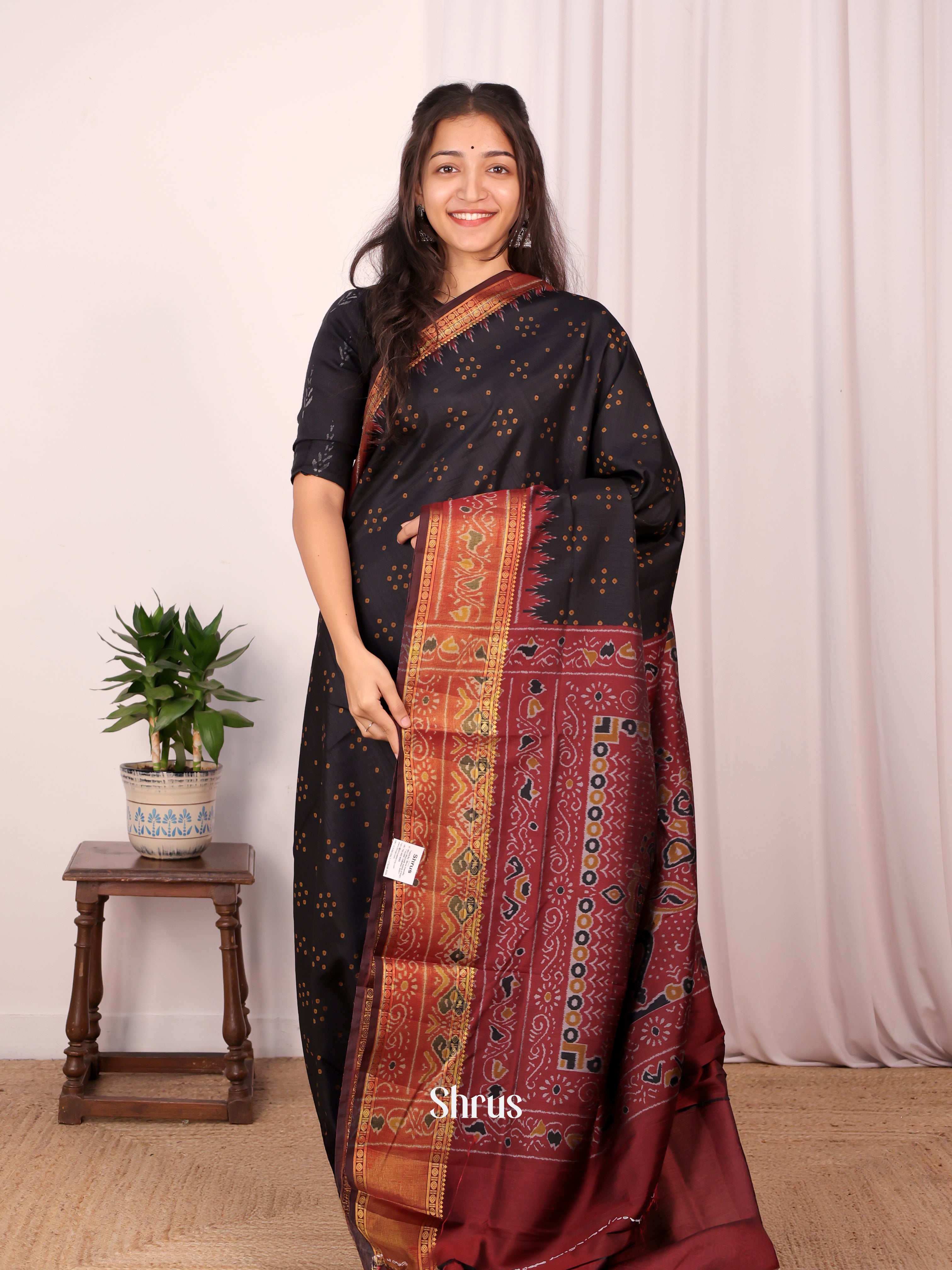 Black & Brown - Semi Patola Saree - Shop on Shrus.com