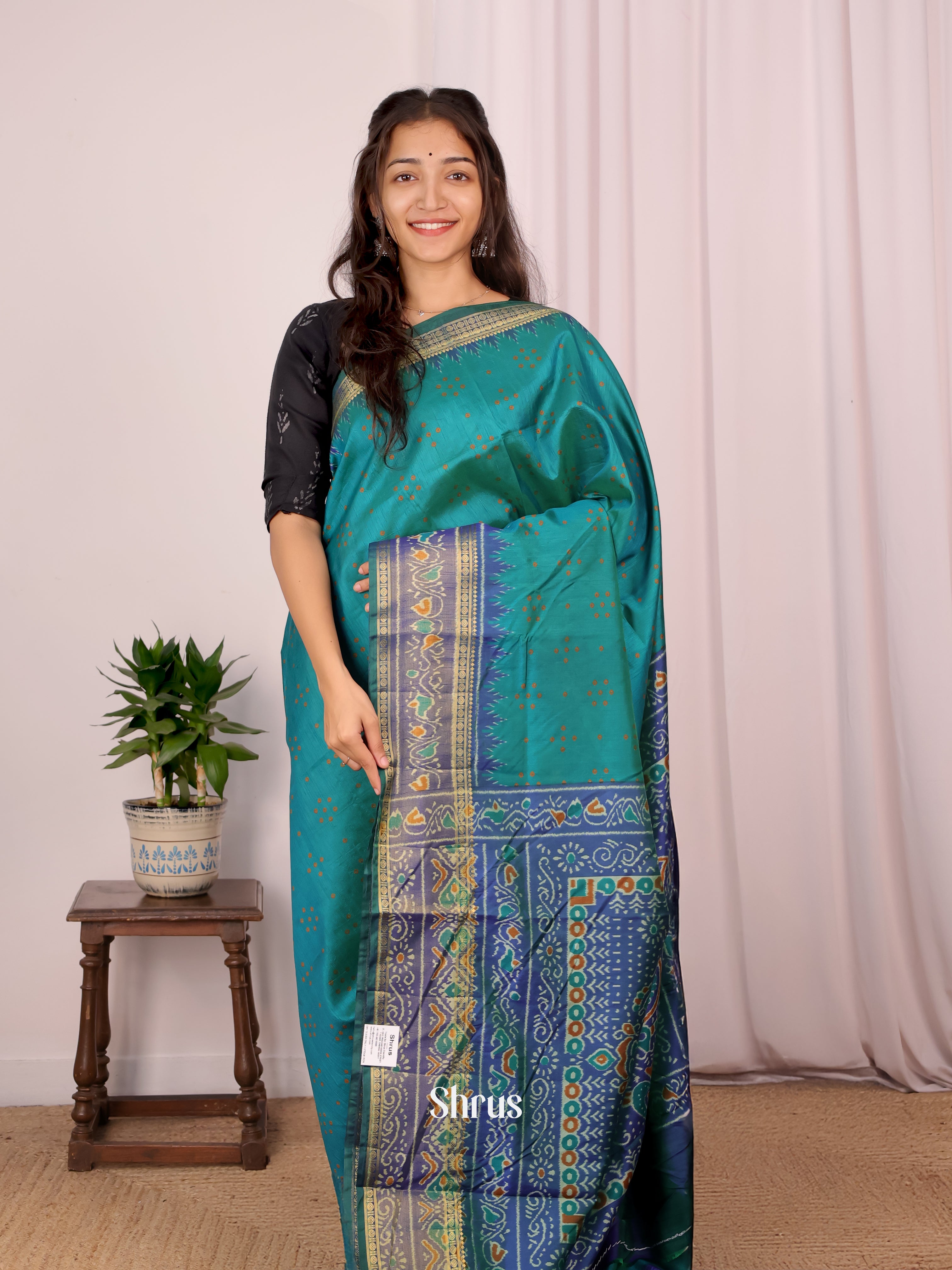 Teal & Blue- Semi Patola Saree - Shop on Shrus.com