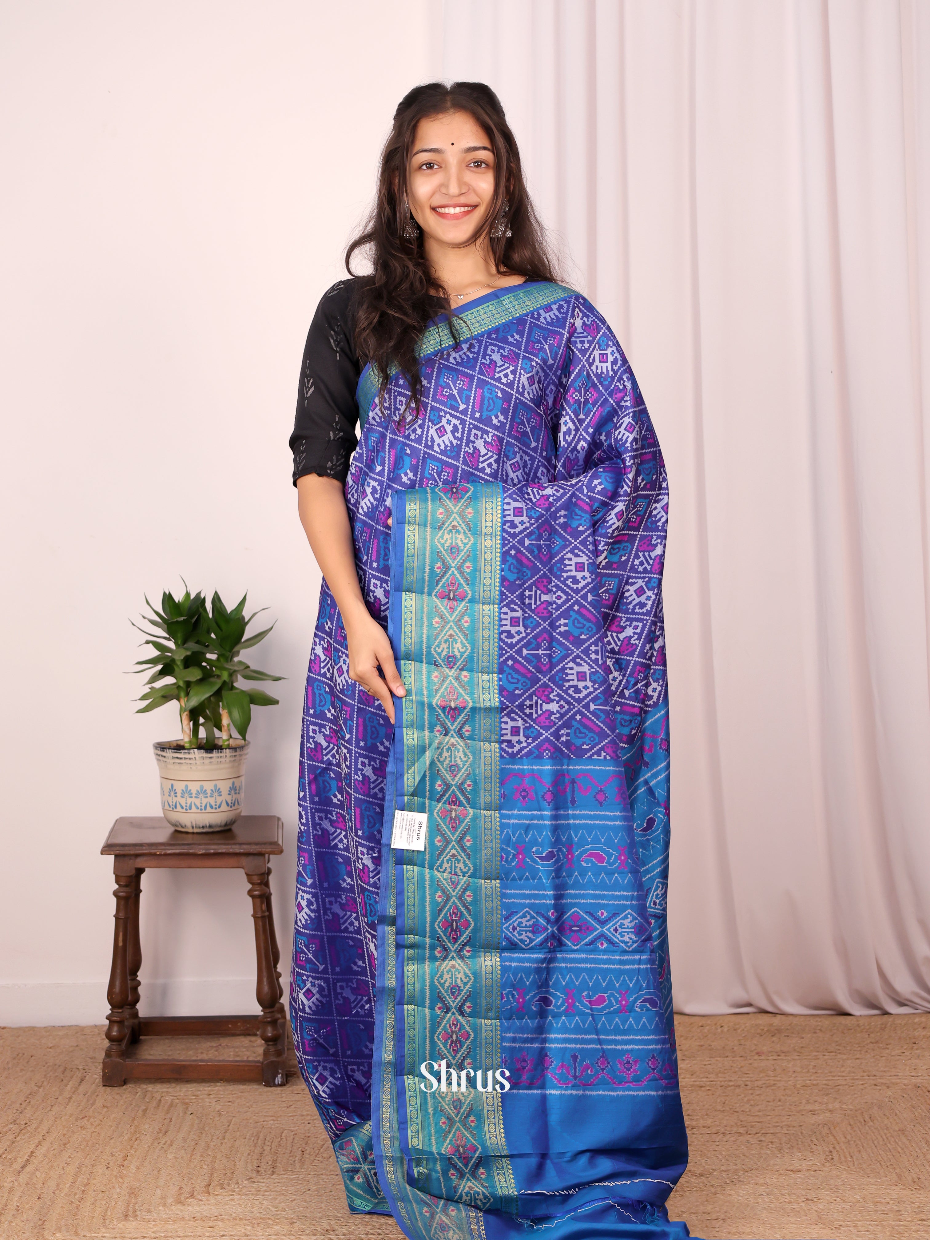 Purple & Blue- Semi Patola Saree - Shop on Shrus.com