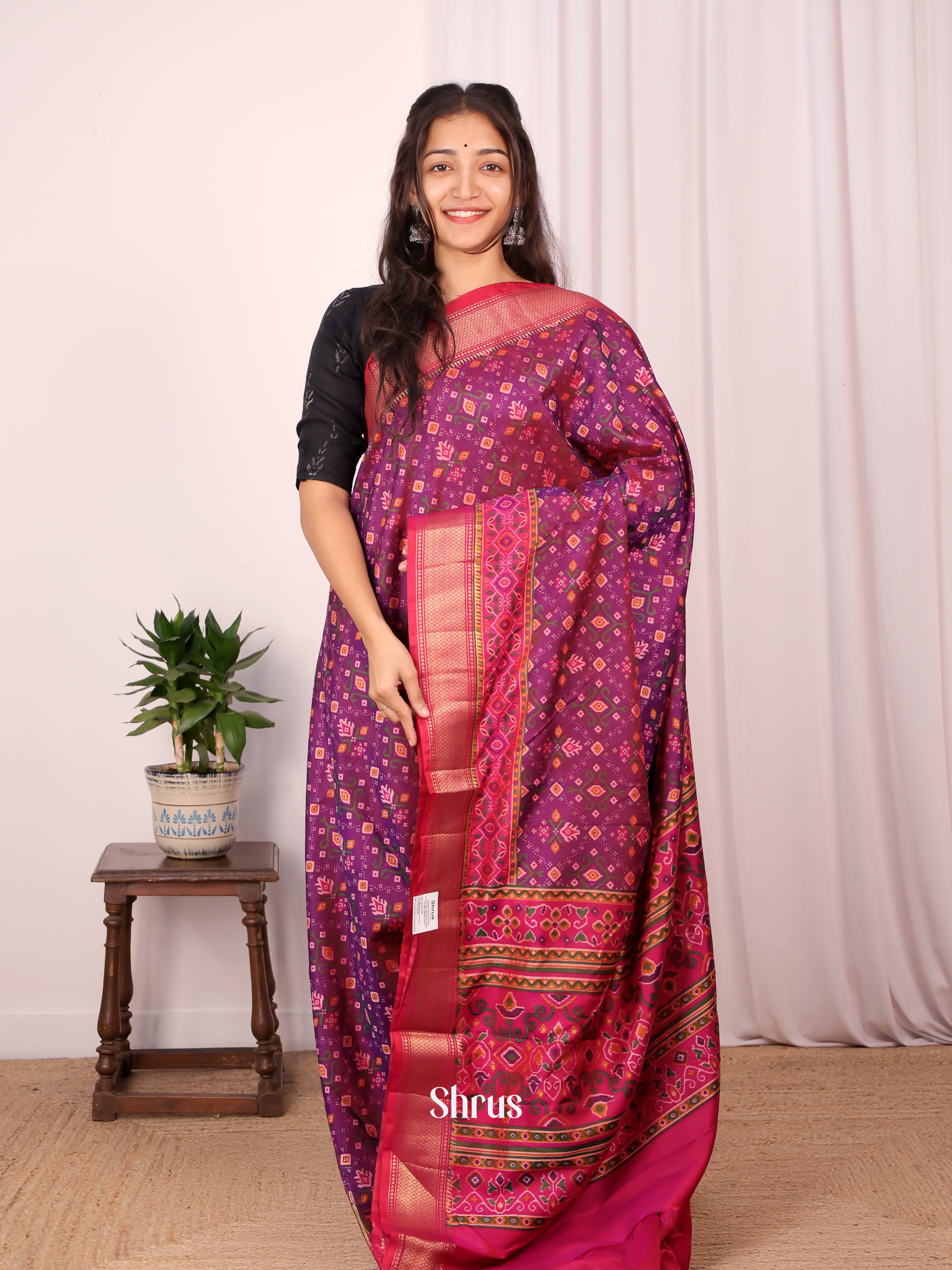 Purple & Pink- Semi Patola Saree - Shop on Shrus.com