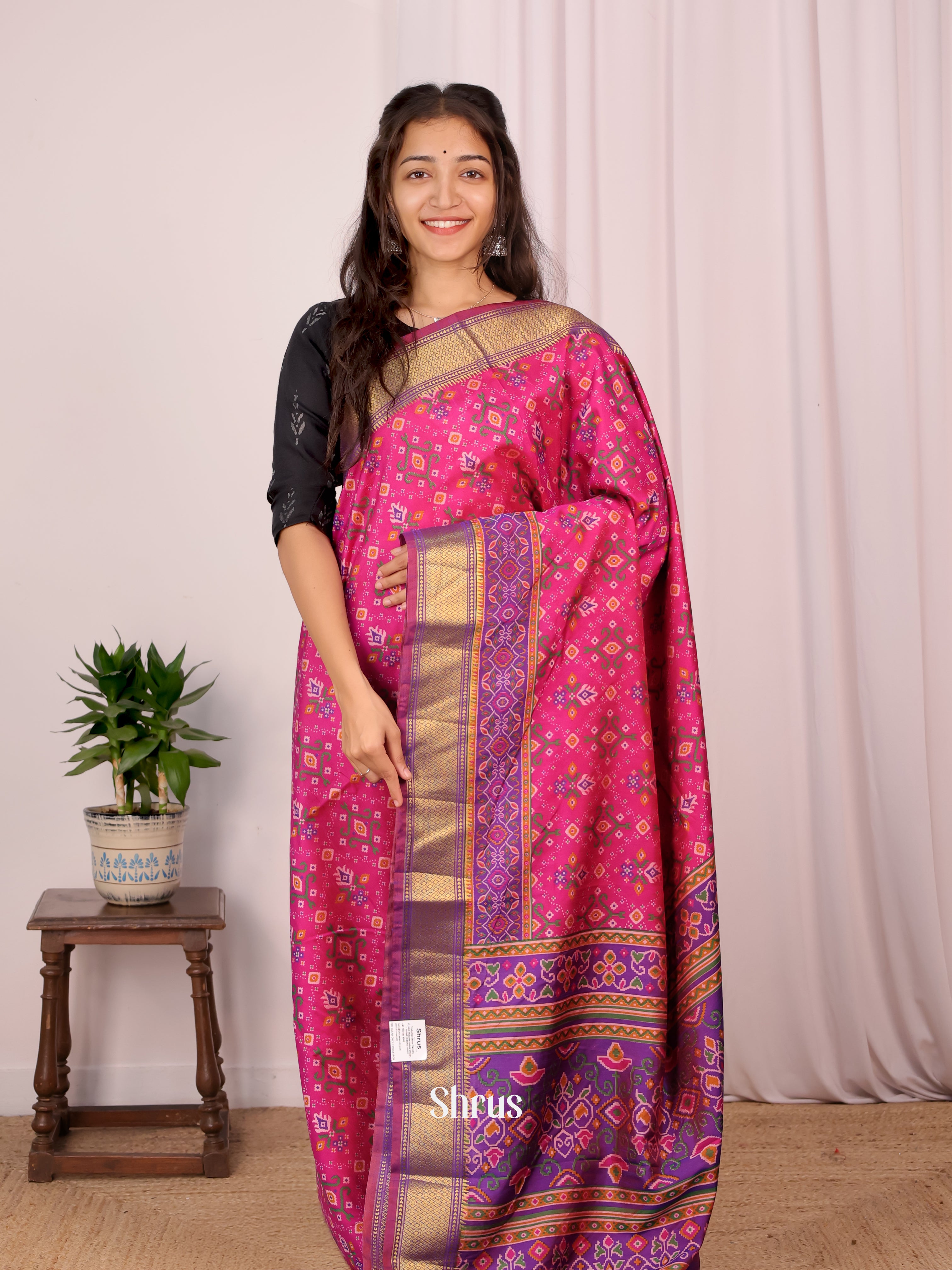 Pink & Purple - Semi Patola Saree - Shop on Shrus.com
