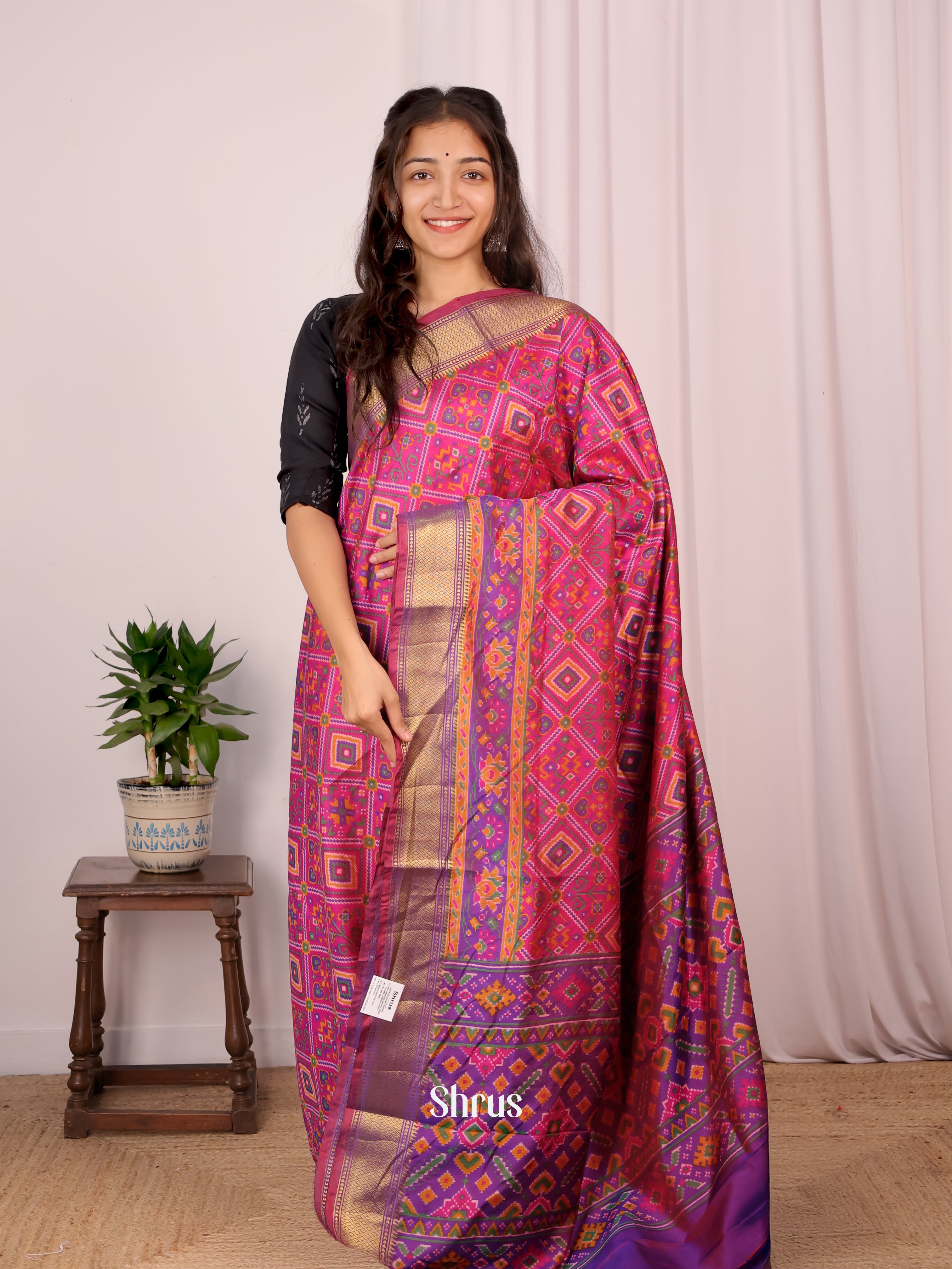 Pink & Purple- Semi Patola Saree - Shop on Shrus.com