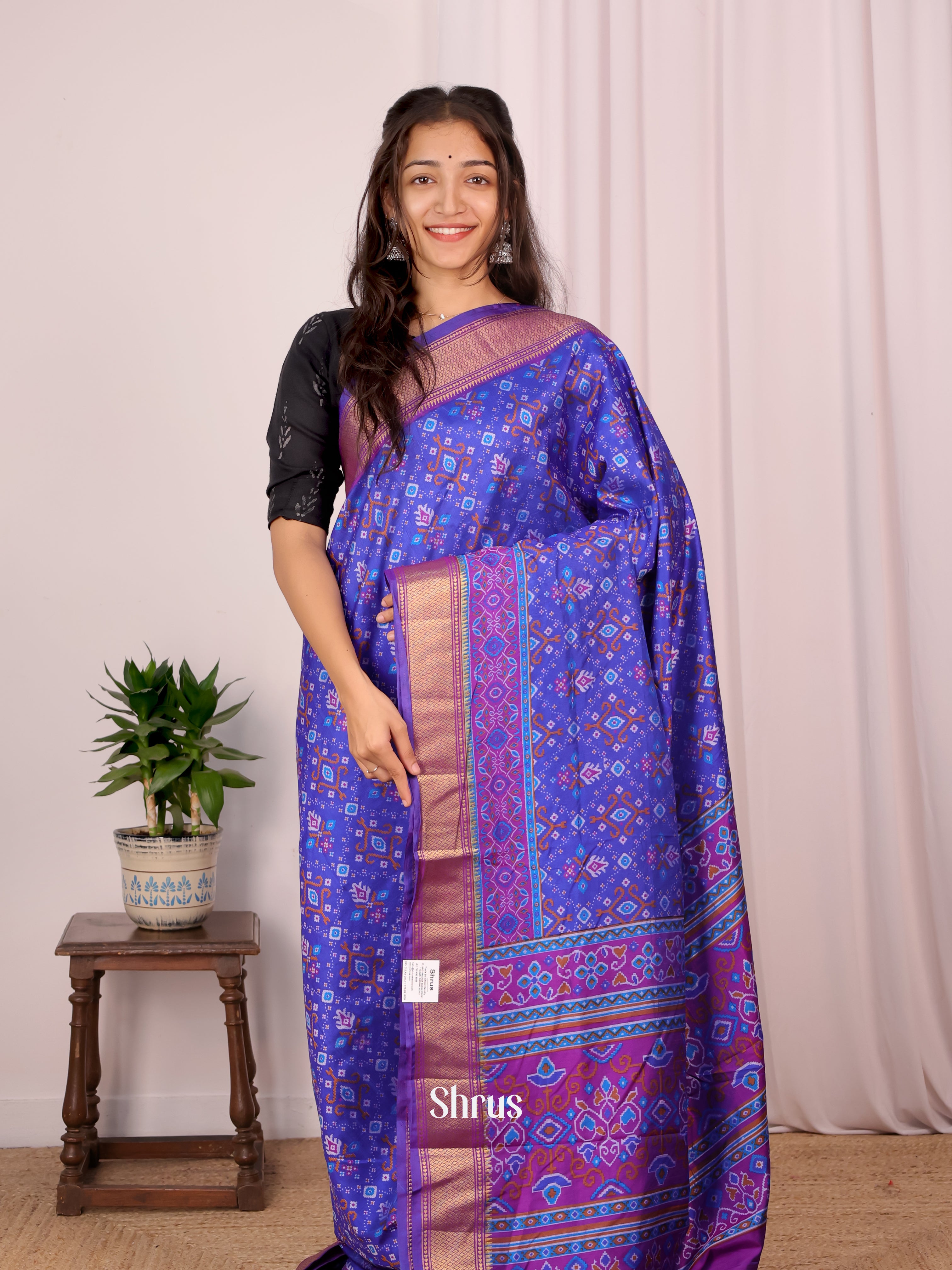 Blue & Purple - Semi Patola Saree - Shop on Shrus.com
