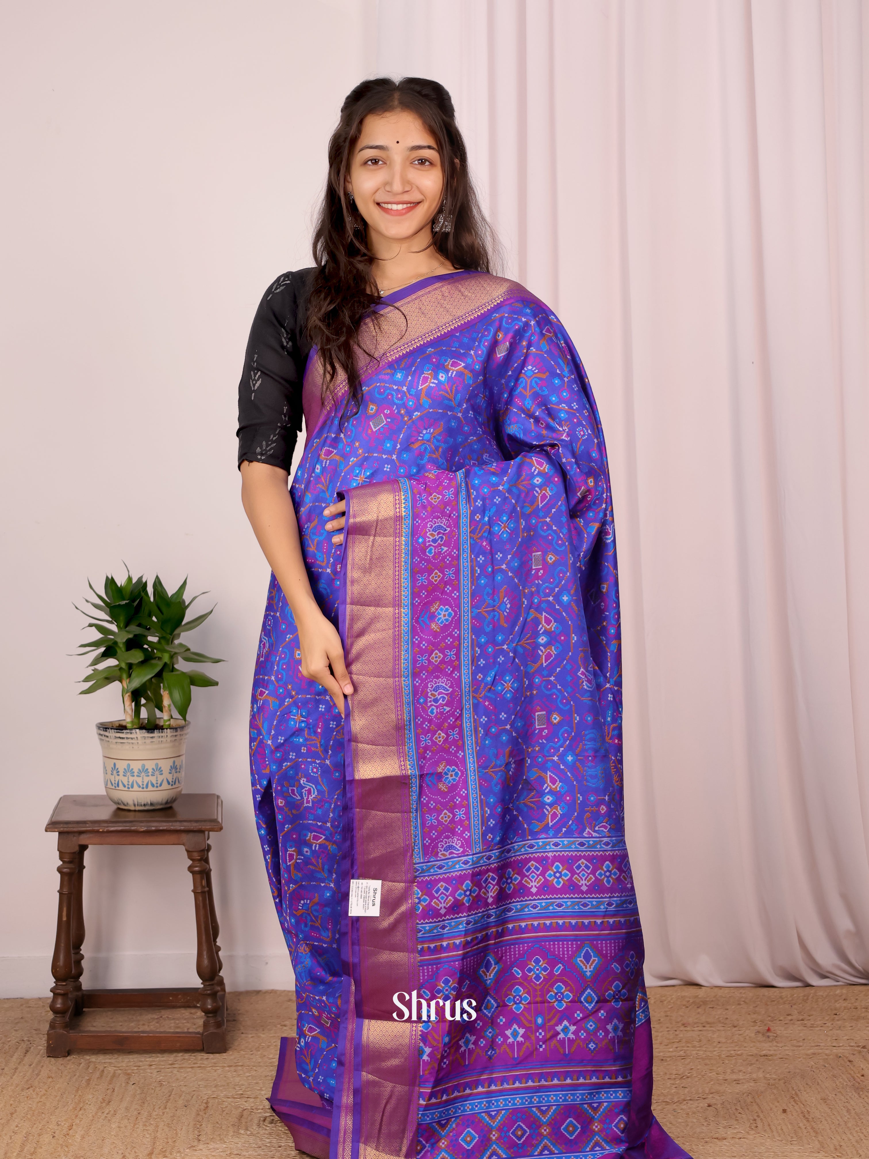 Blue & Purple - Semi Patola Saree - Shop on Shrus.com