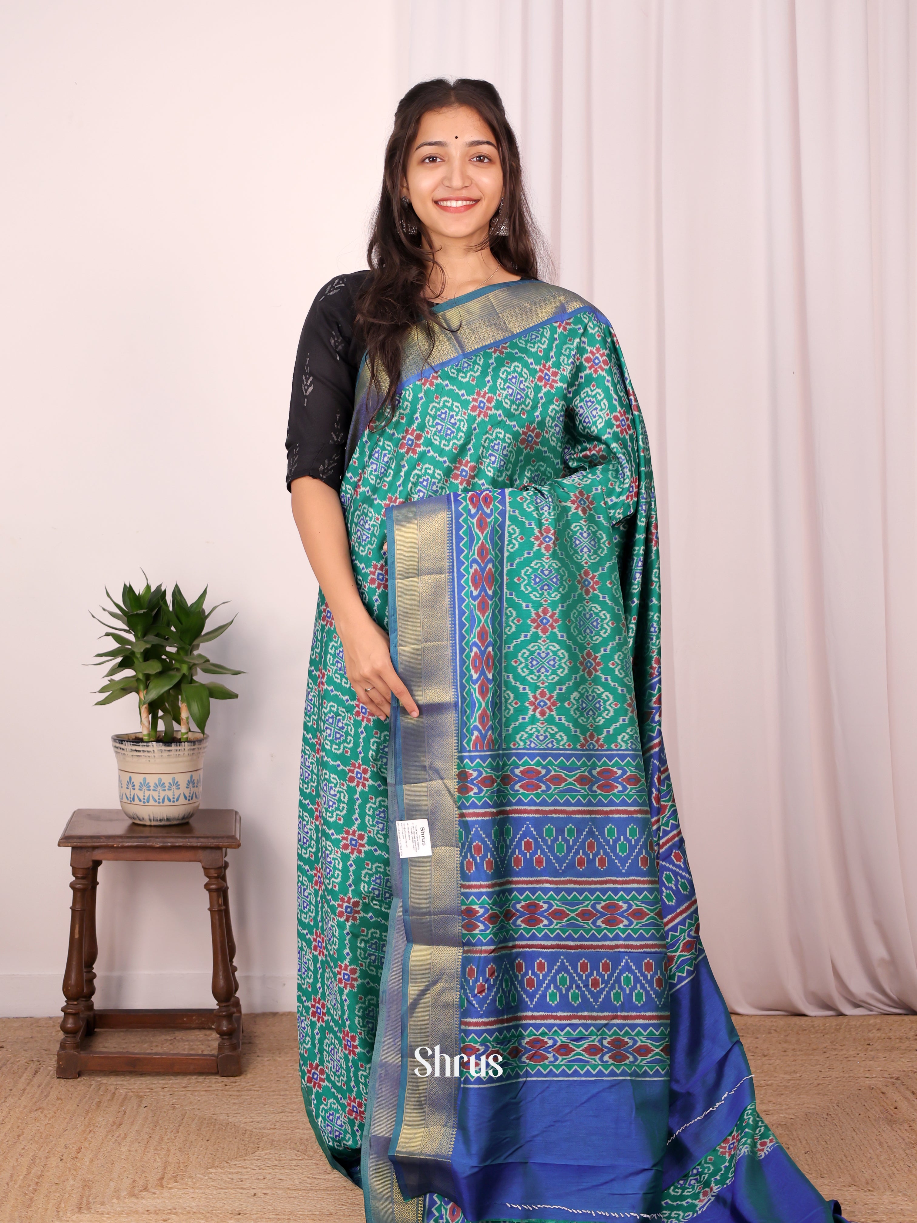 Green & Blue- Semi Patola Saree - Shop on Shrus.com