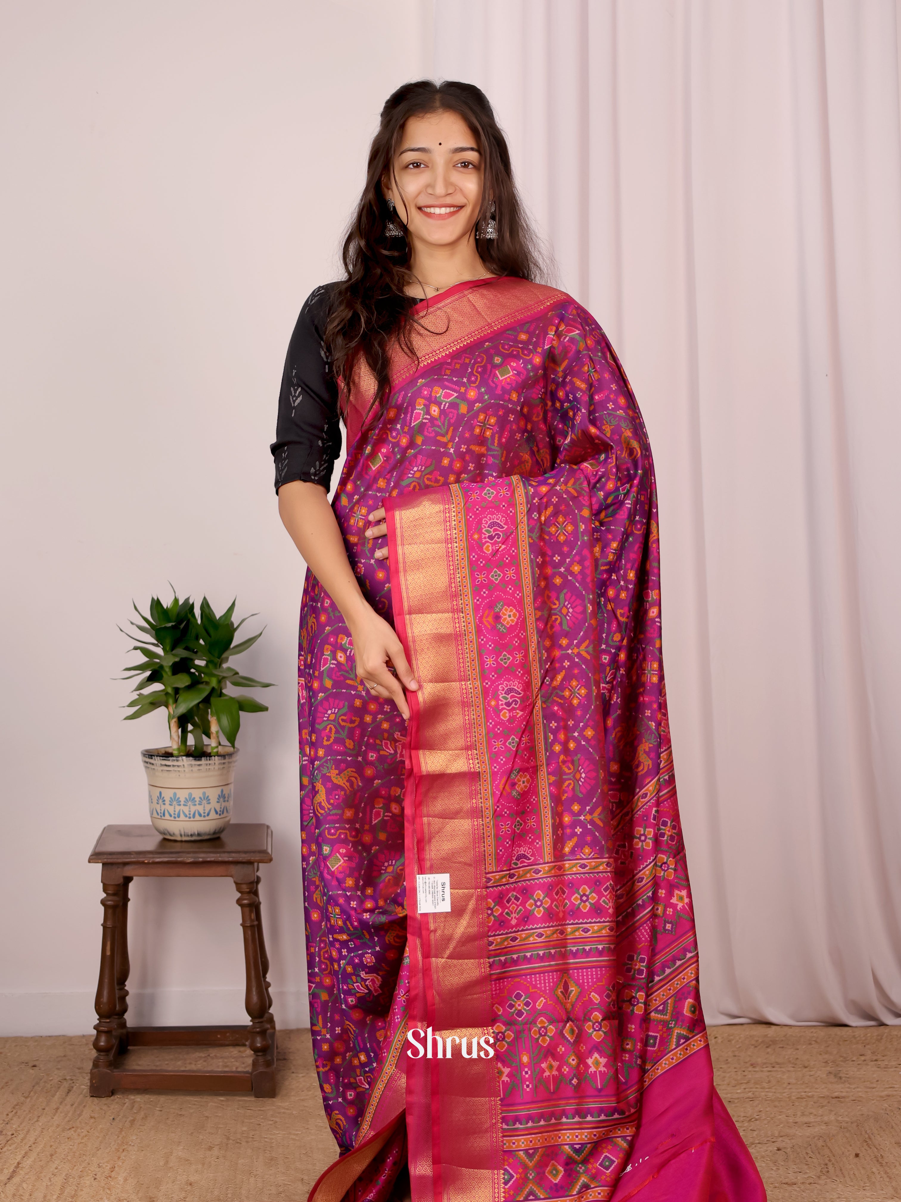 Purple & Pink - Semi Patola Saree - Shop on Shrus.com