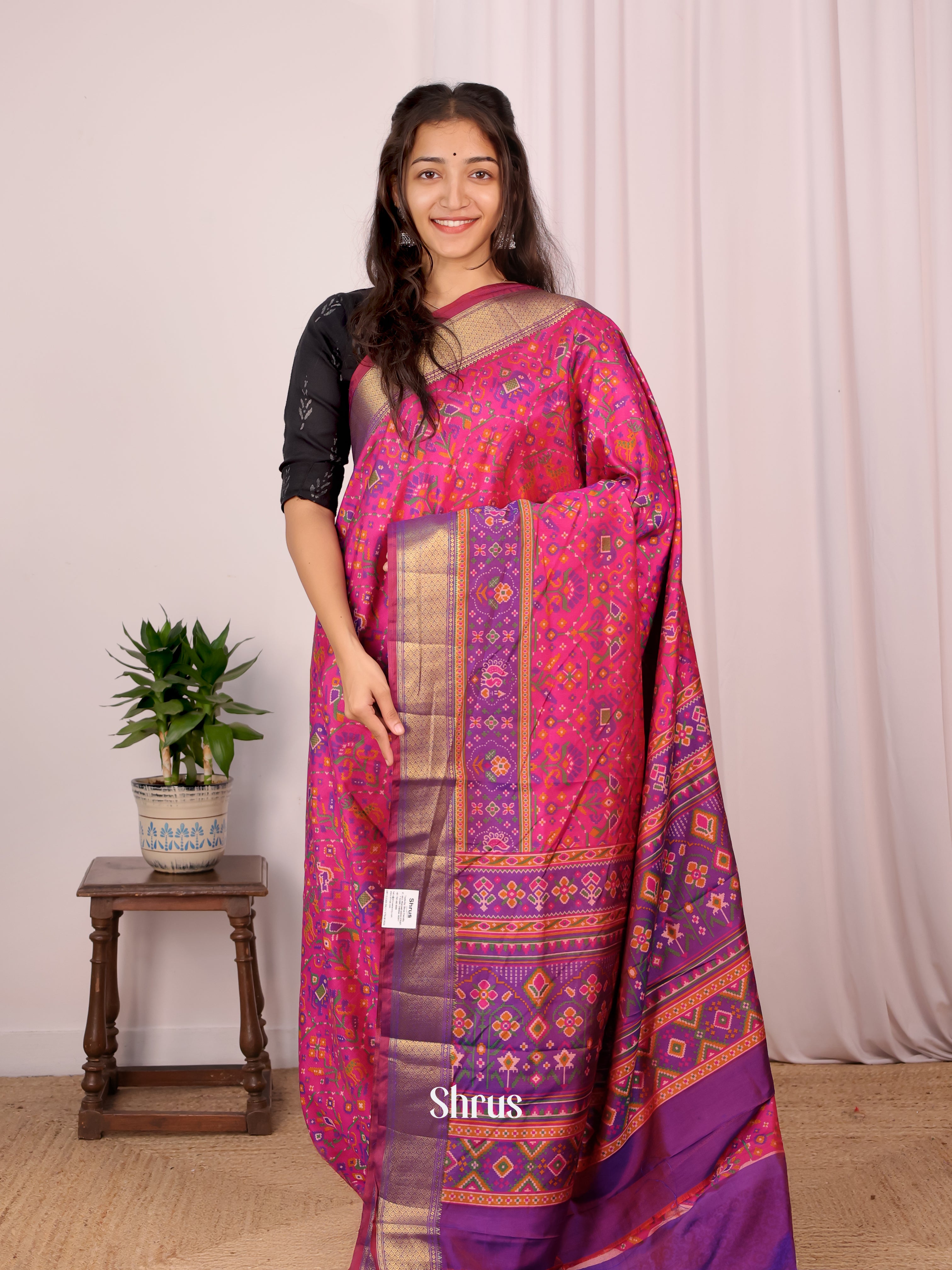 Pink & Purple - Semi Patola Saree - Shop on Shrus.com