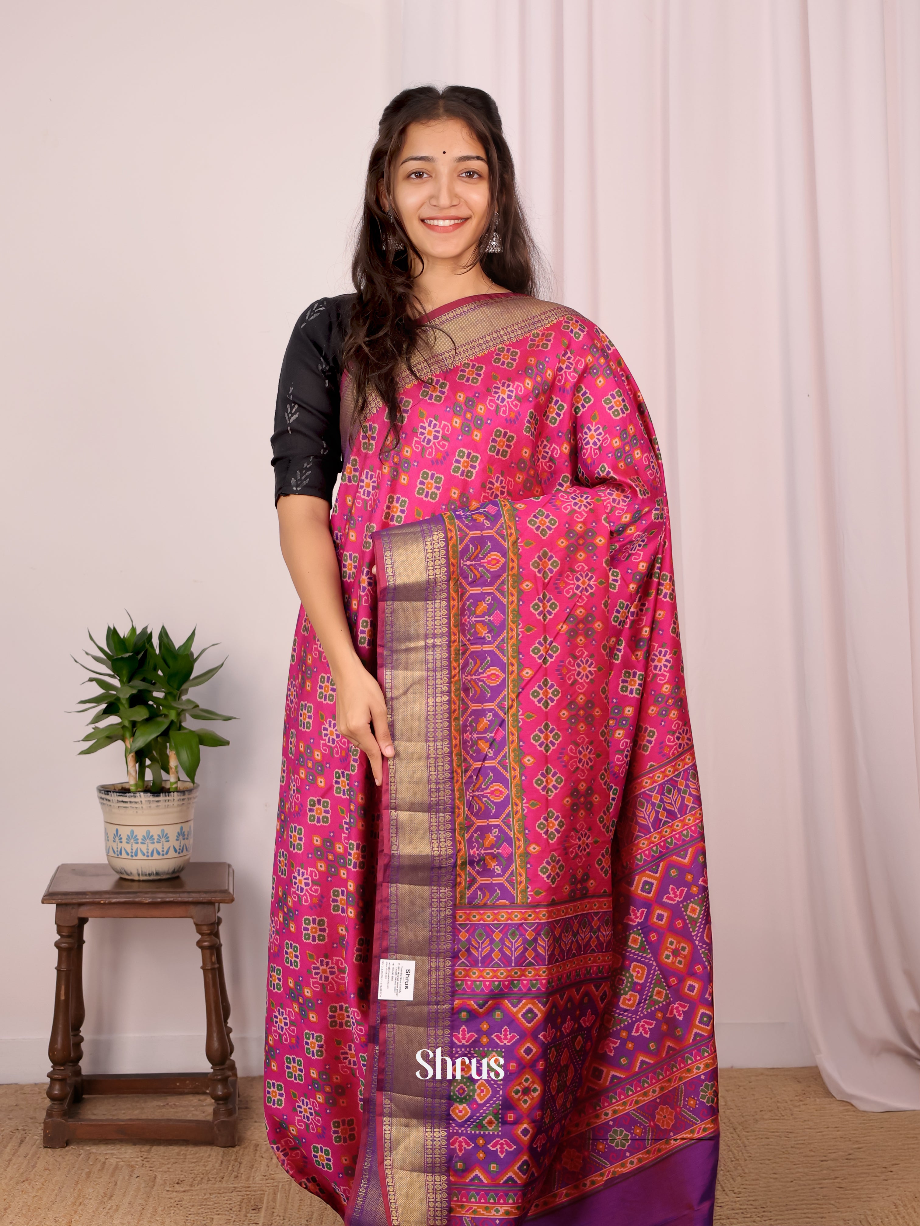 Pink & Purple - Semi Patola Saree - Shop on Shrus.com