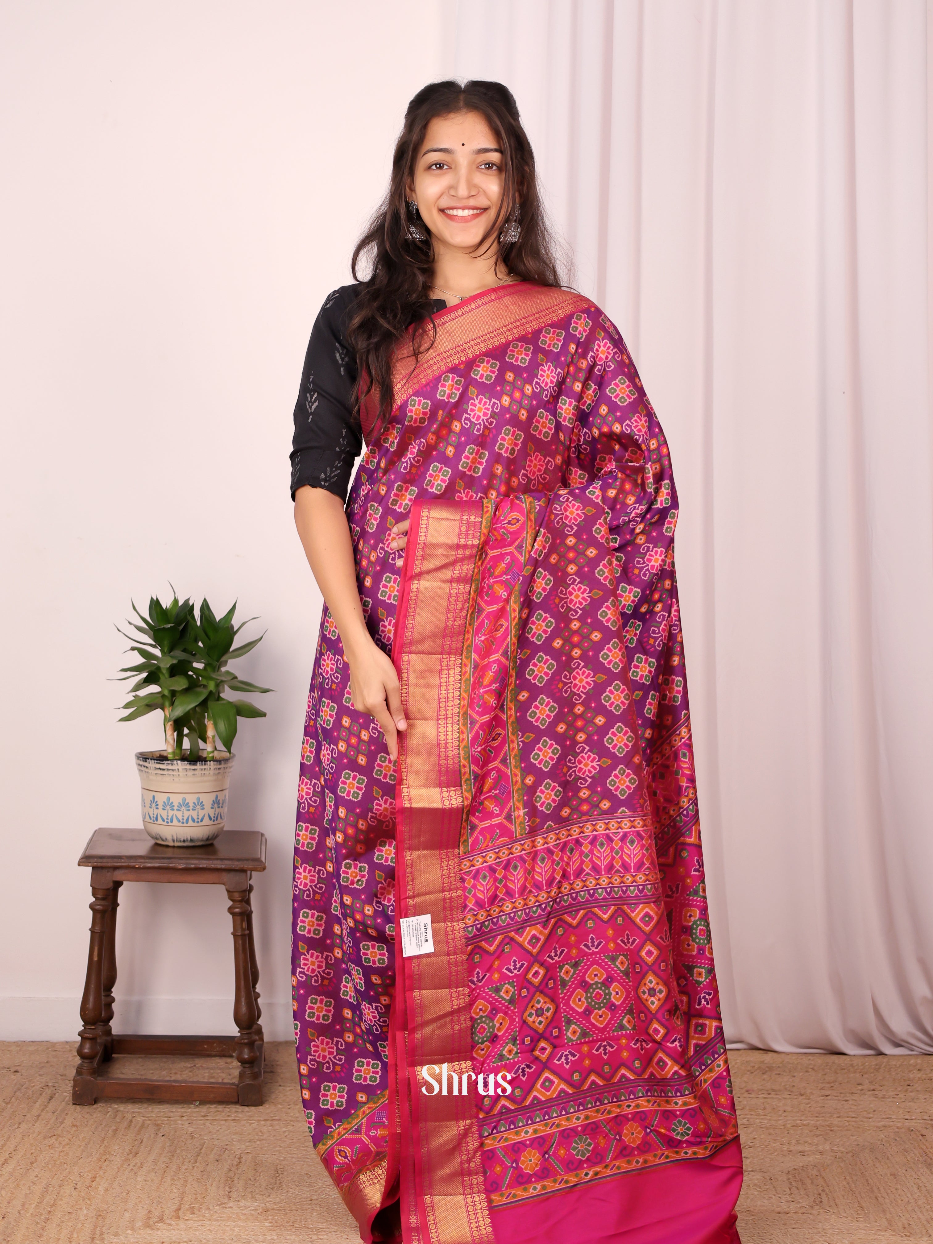 Purple & Pink - Semi Patola Saree - Shop on Shrus.com