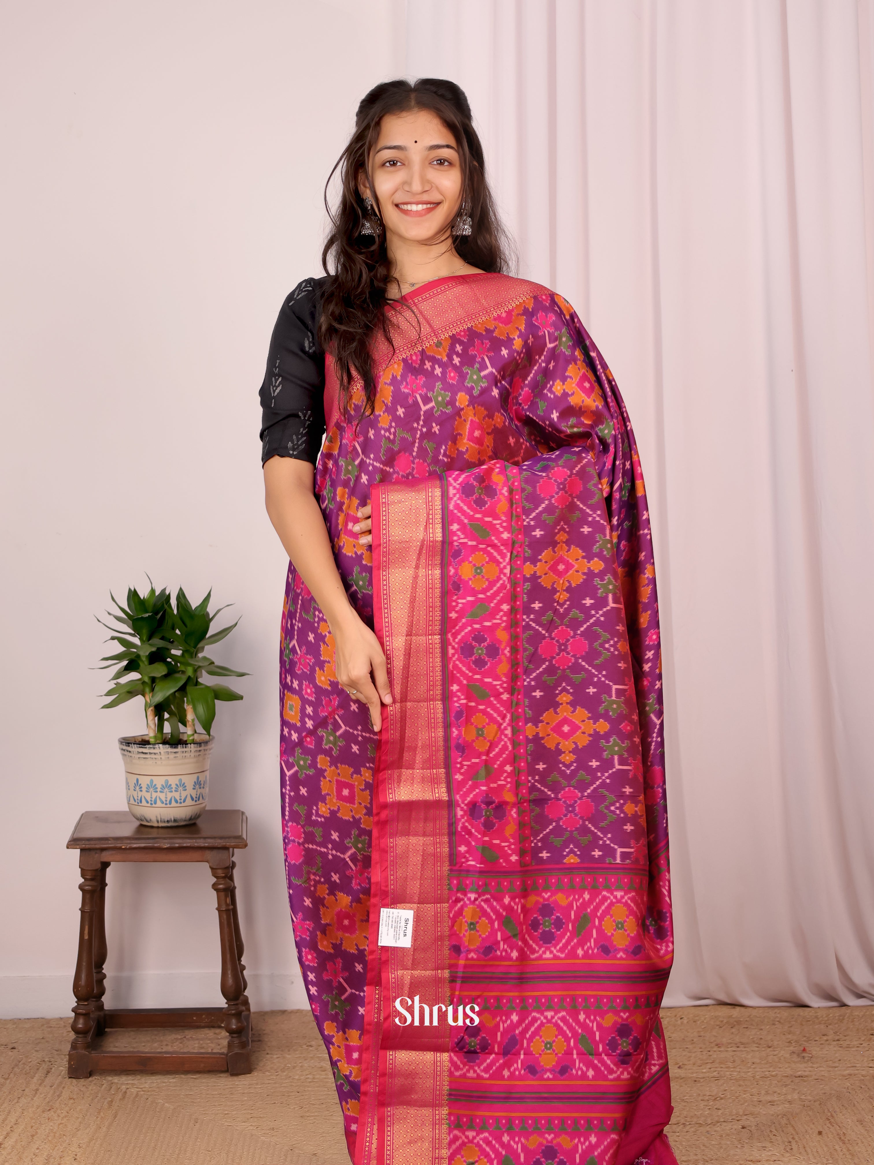 Purple & Pink - Semi Patola Saree - Shop on Shrus.com