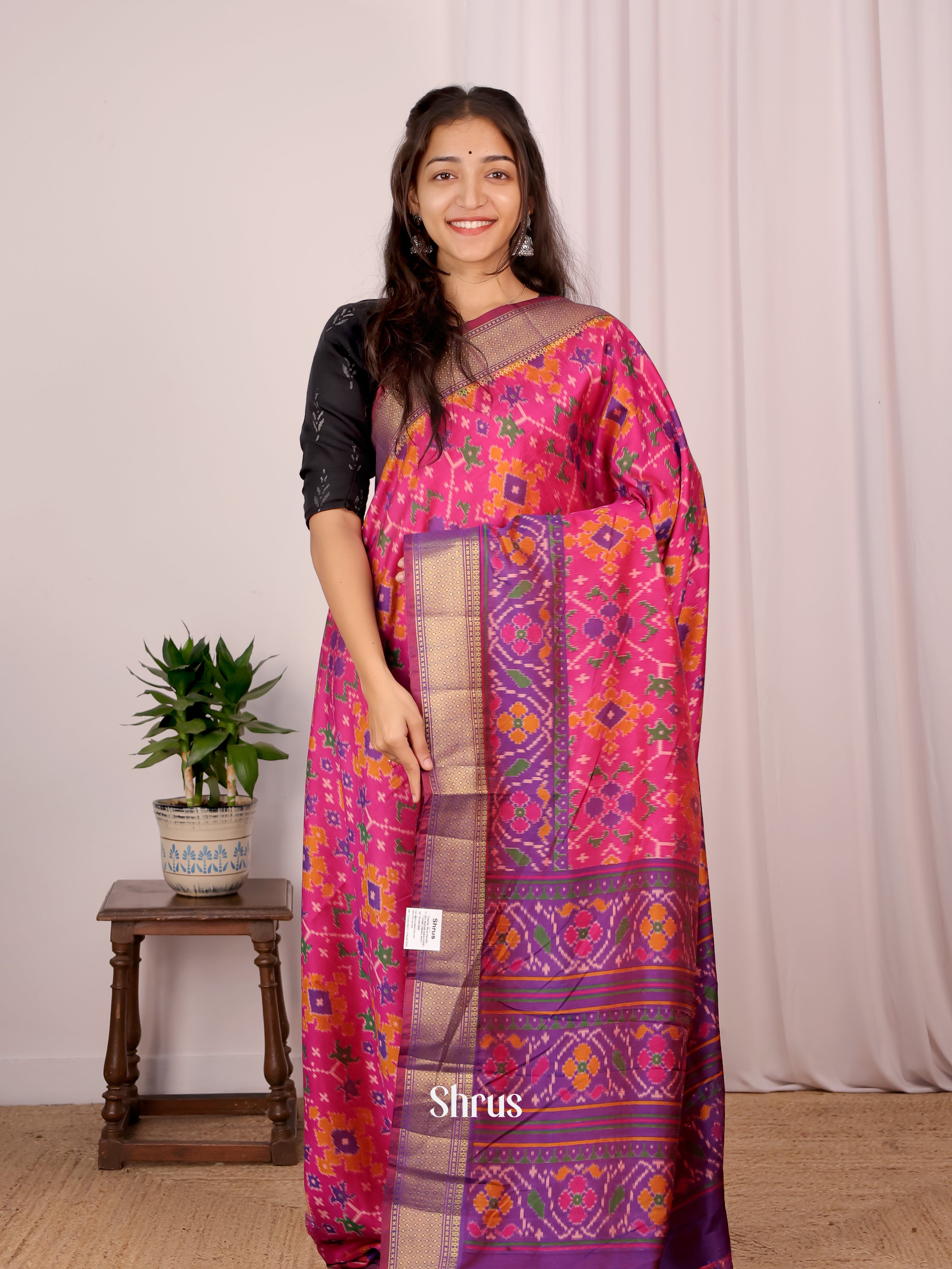 Pink & Purple - Semi Patola Saree - Shop on Shrus.com