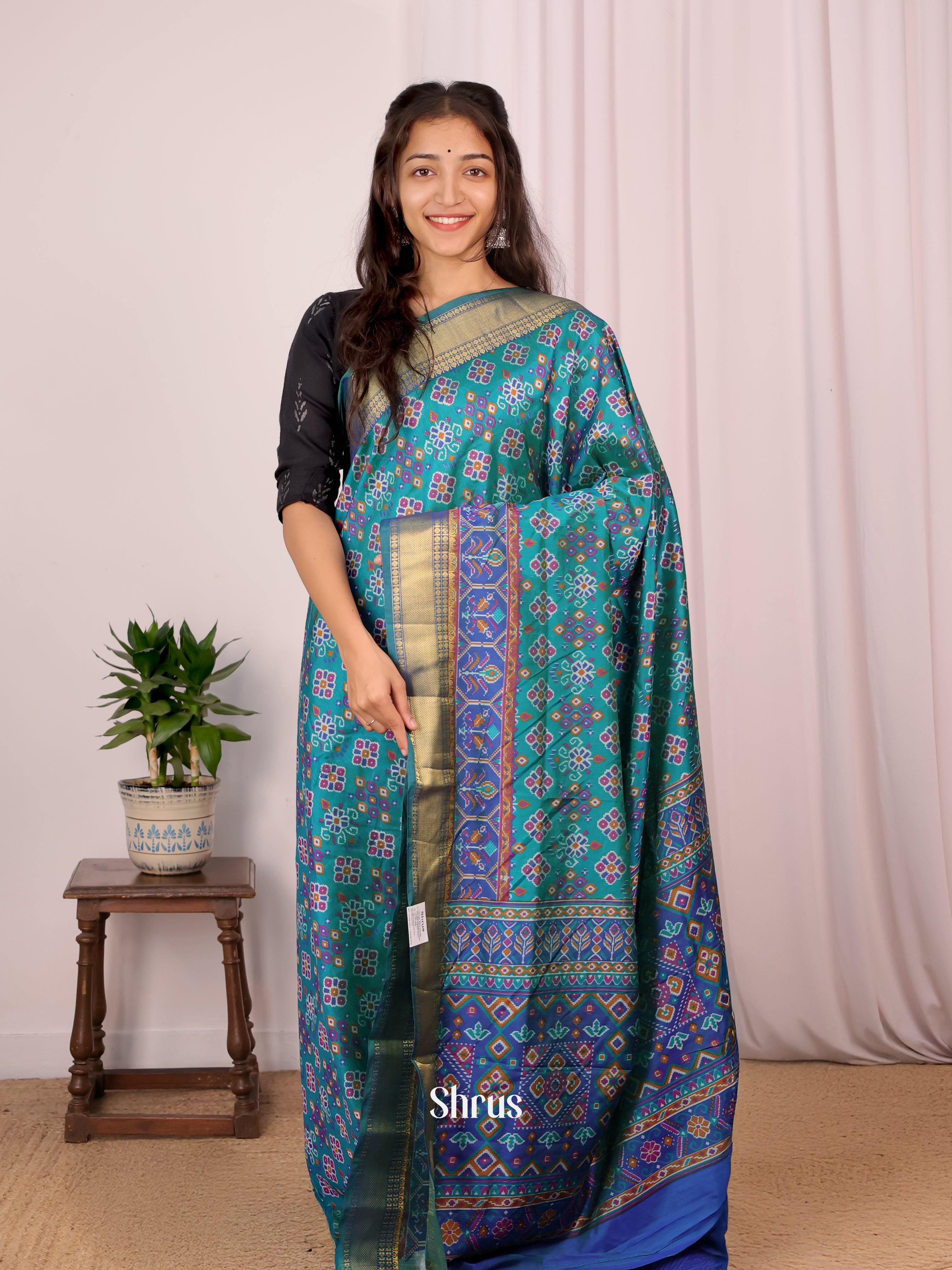 Teal & Blue - Semi Patola Saree - Shop on Shrus.com