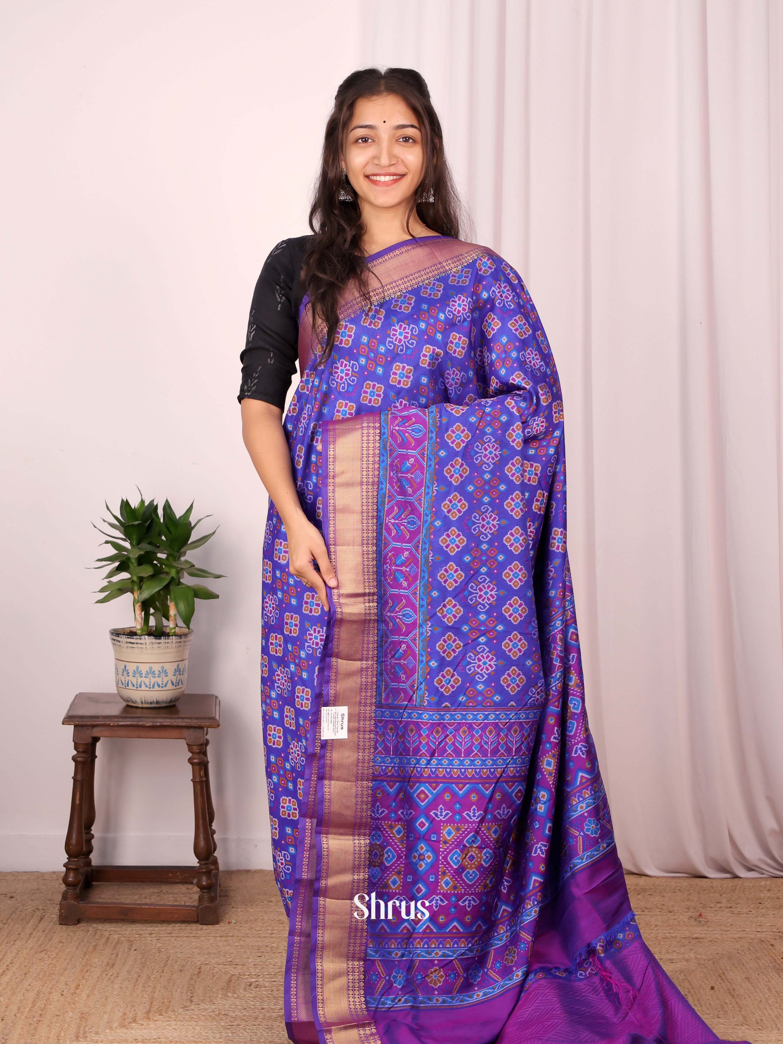 Blue & Purple - Semi Patola Saree - Shop on Shrus.com