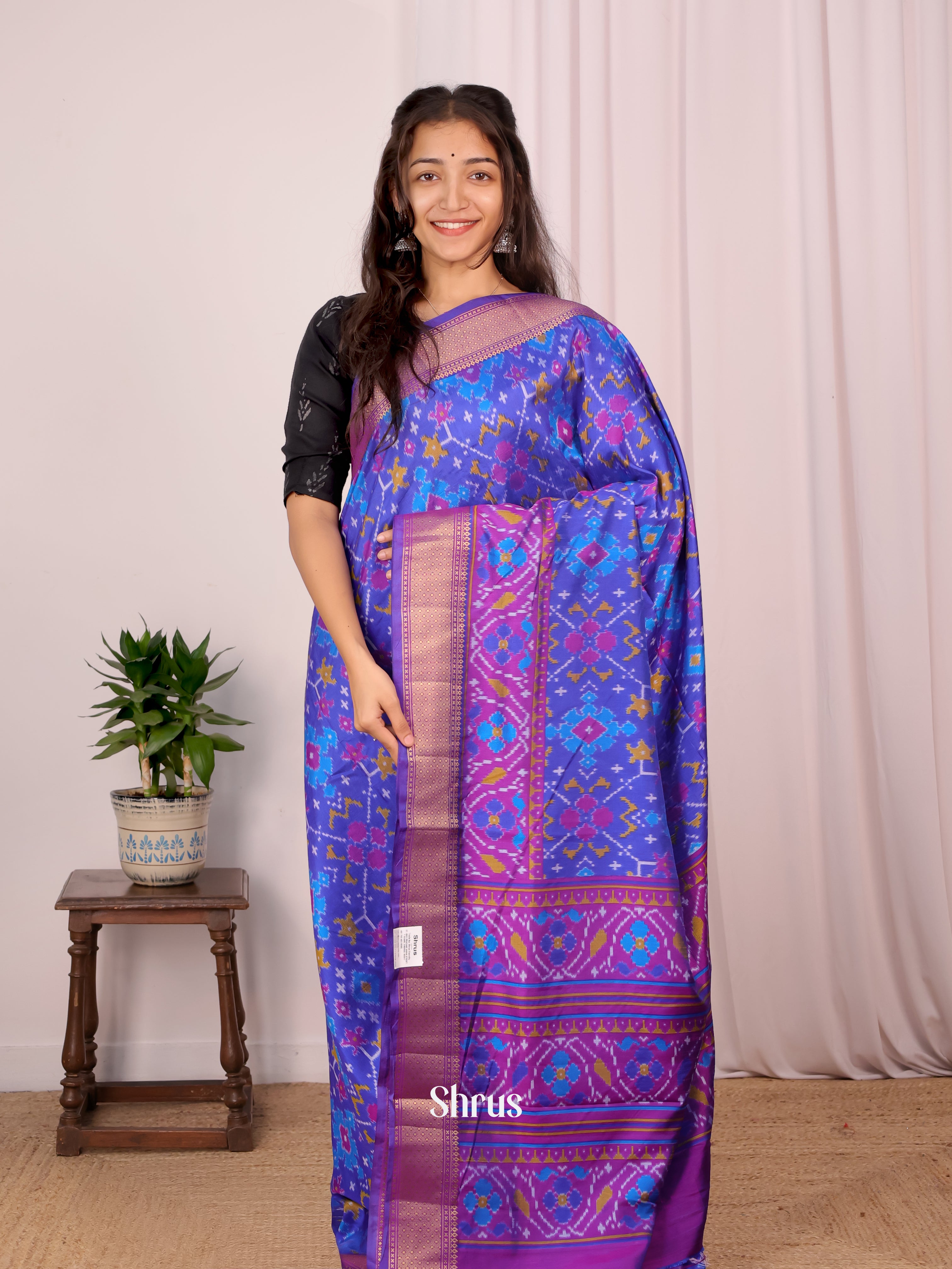 Blue & Purple - Semi Patola Saree - Shop on Shrus.com