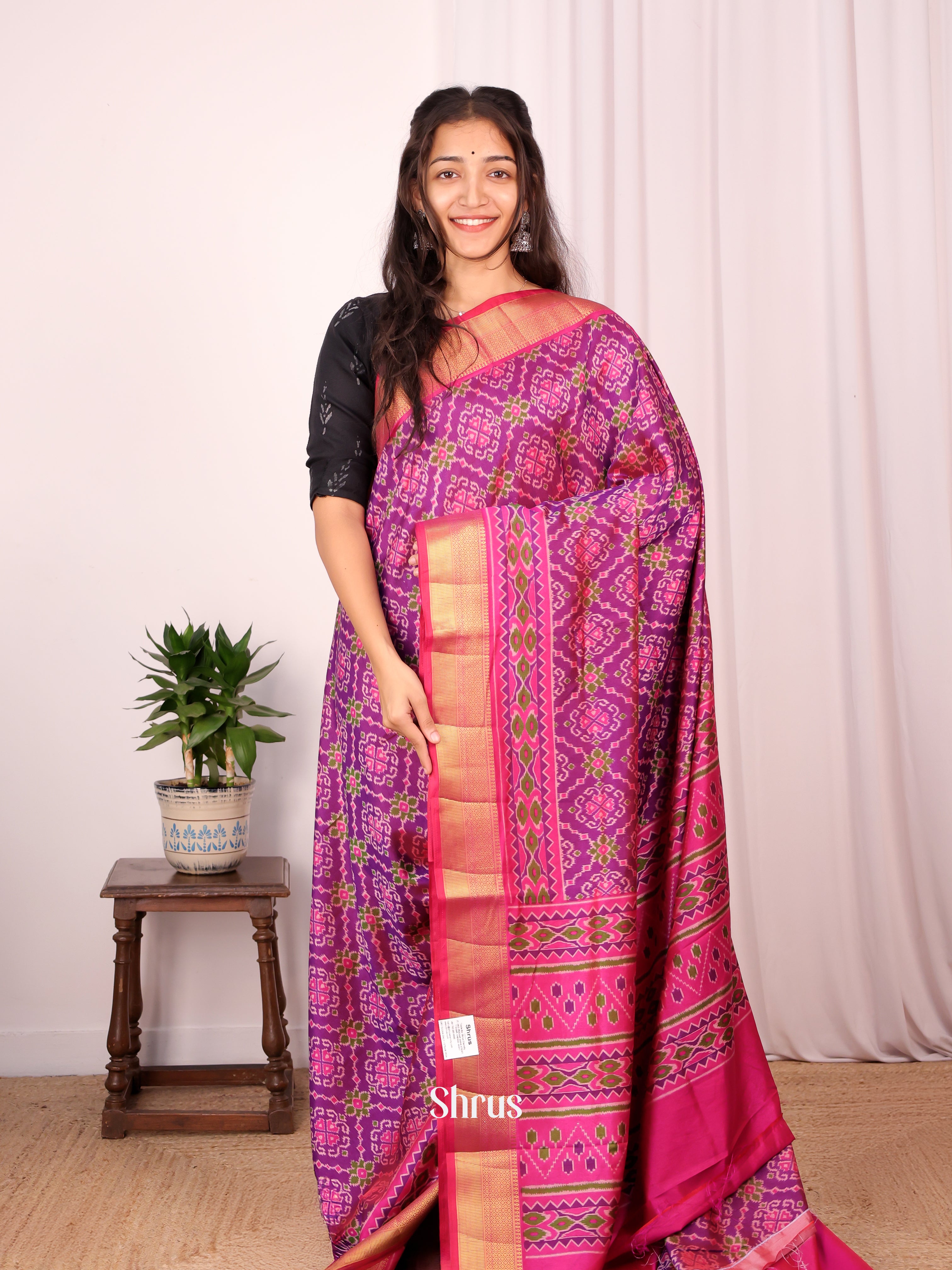 Purple & Pink - Semi Patola Saree - Shop on Shrus.com