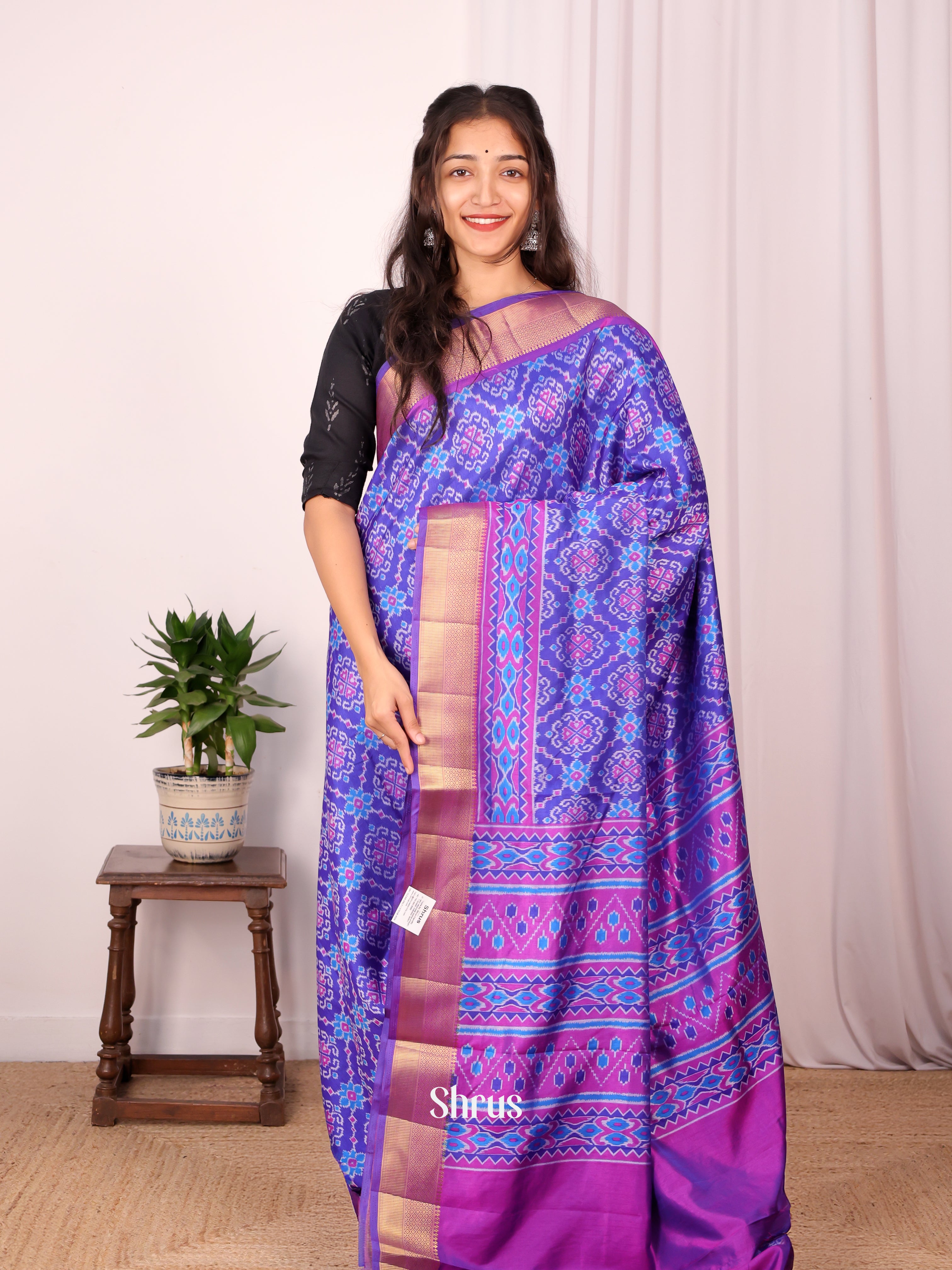 Blue & Purple- Semi Patola Saree - Shop on Shrus.com