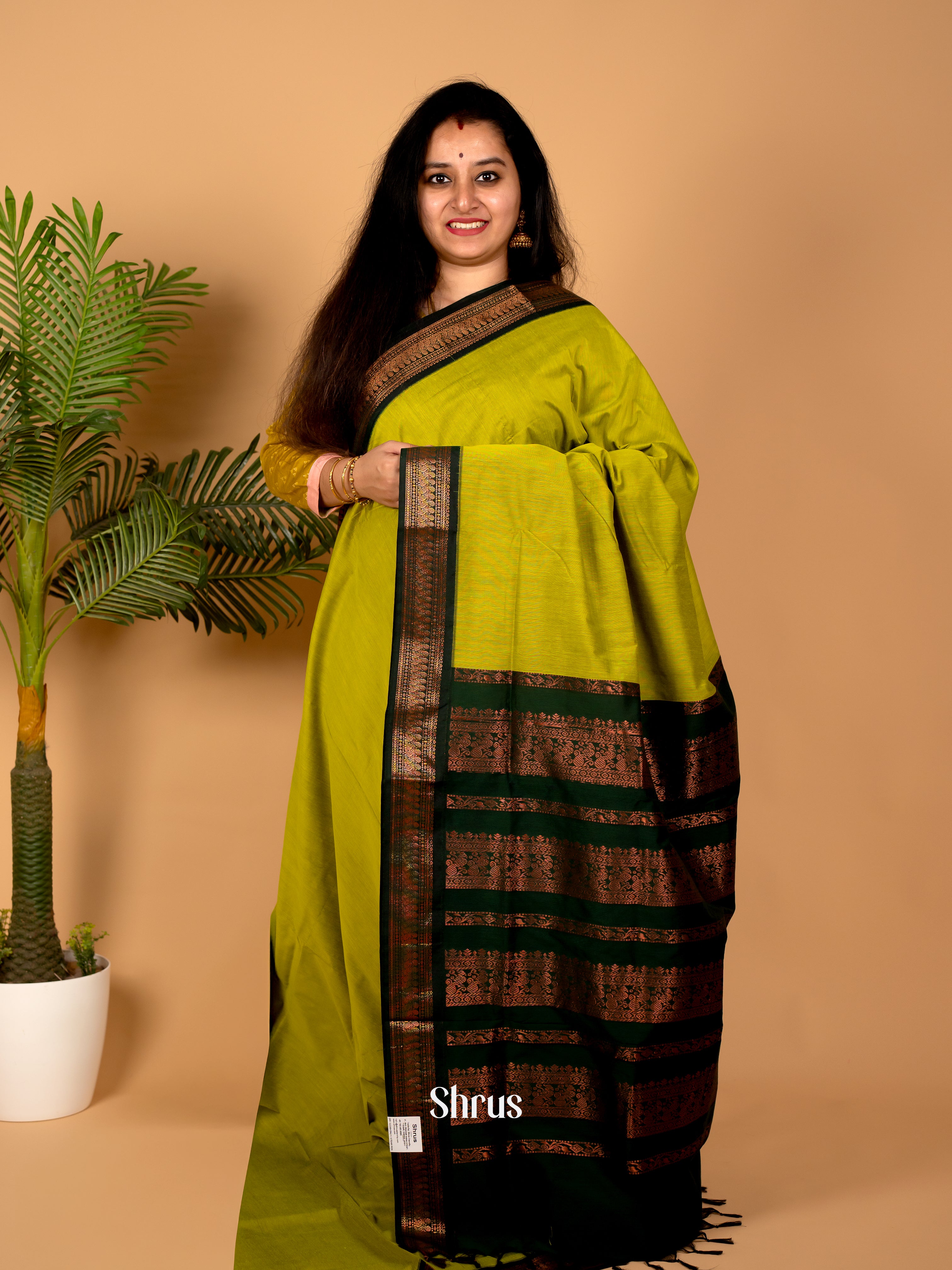 Lite Green & Green- Kalyani Cotton Saree - Shop on Shrus.com