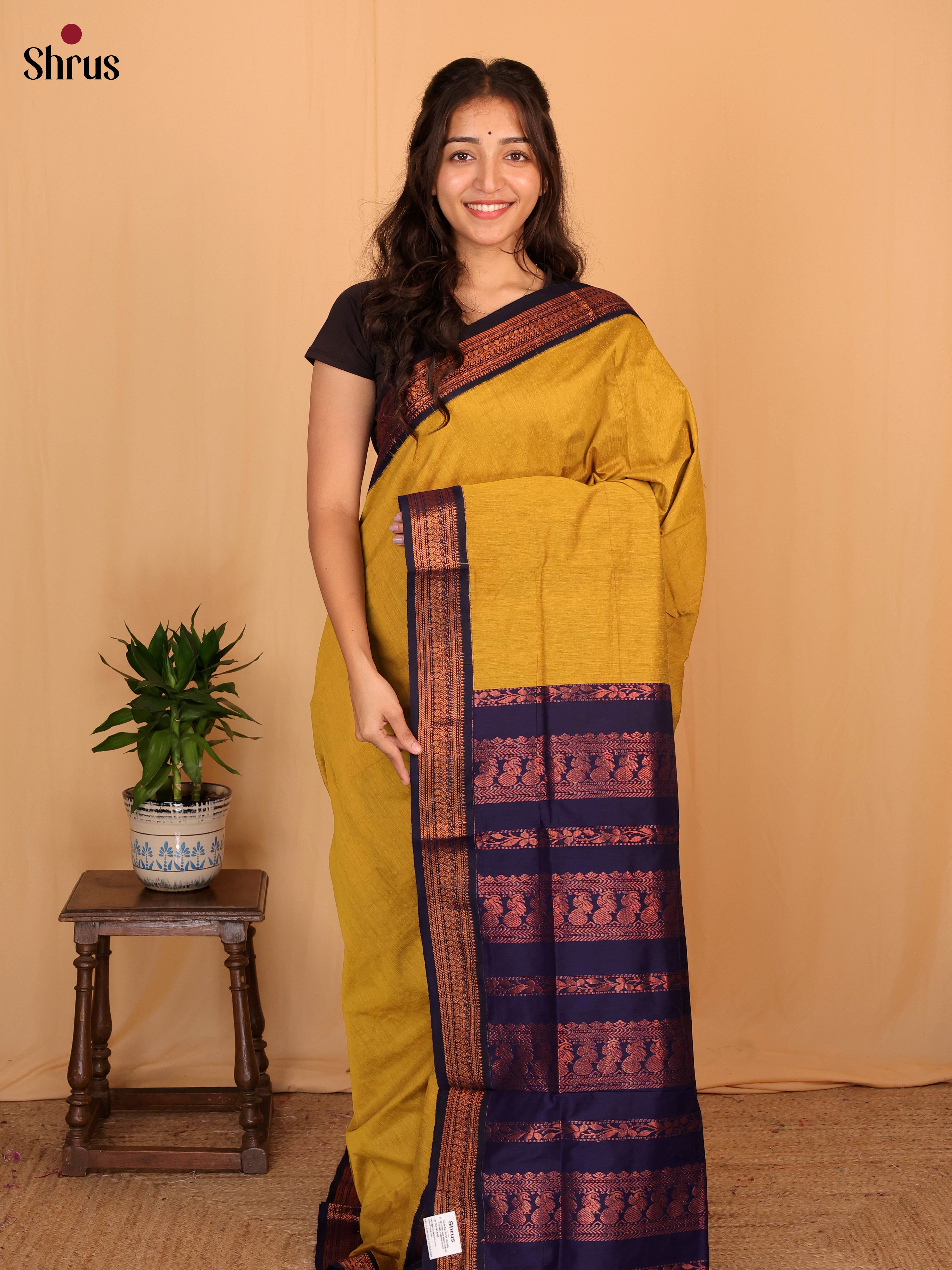 Mustard & Blue - Kalyani Cotton Saree - Shop on Shrus.com
