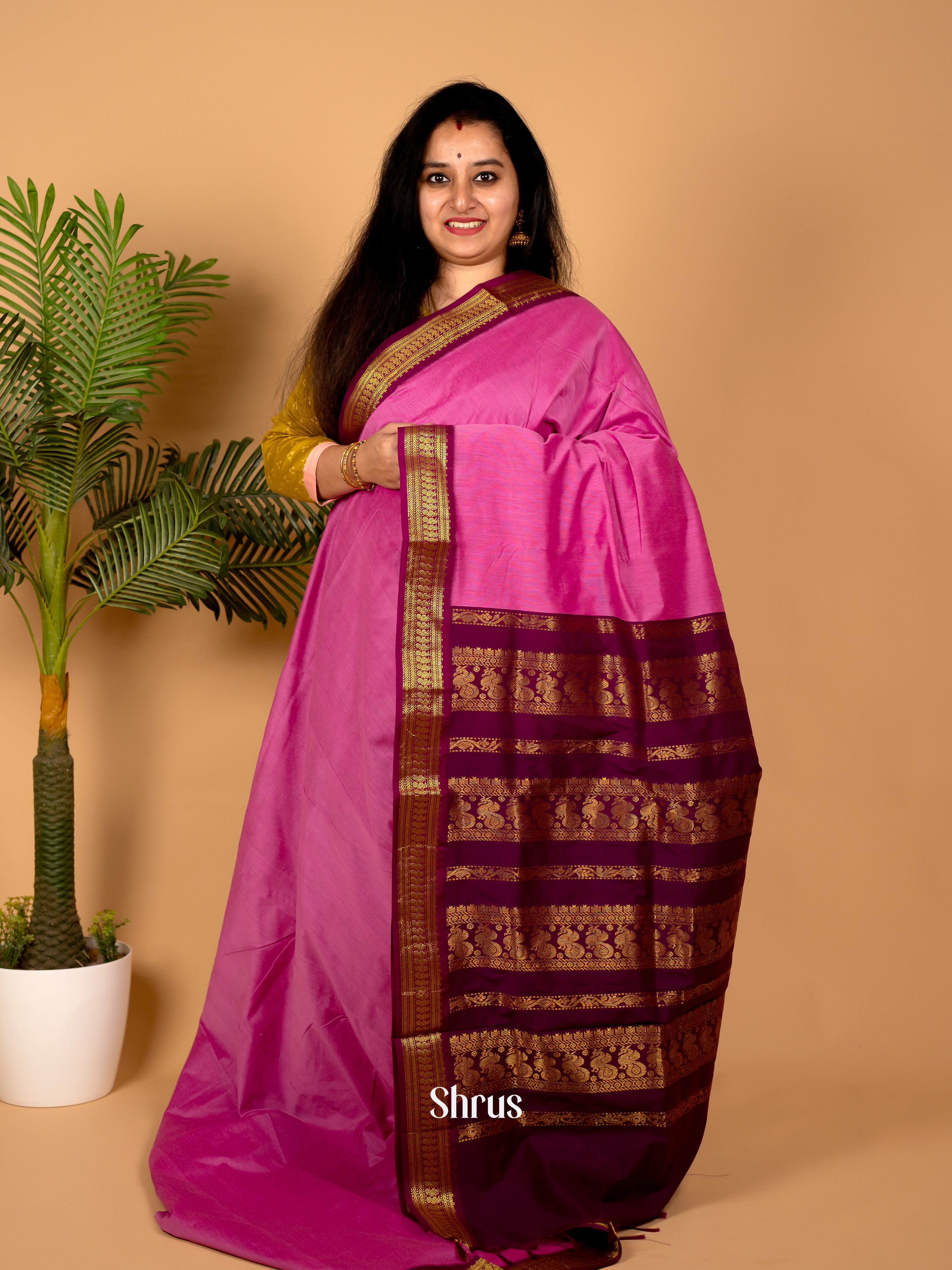 Pink & Violet - Kalyani Cotton Saree - Shop on Shrus.com