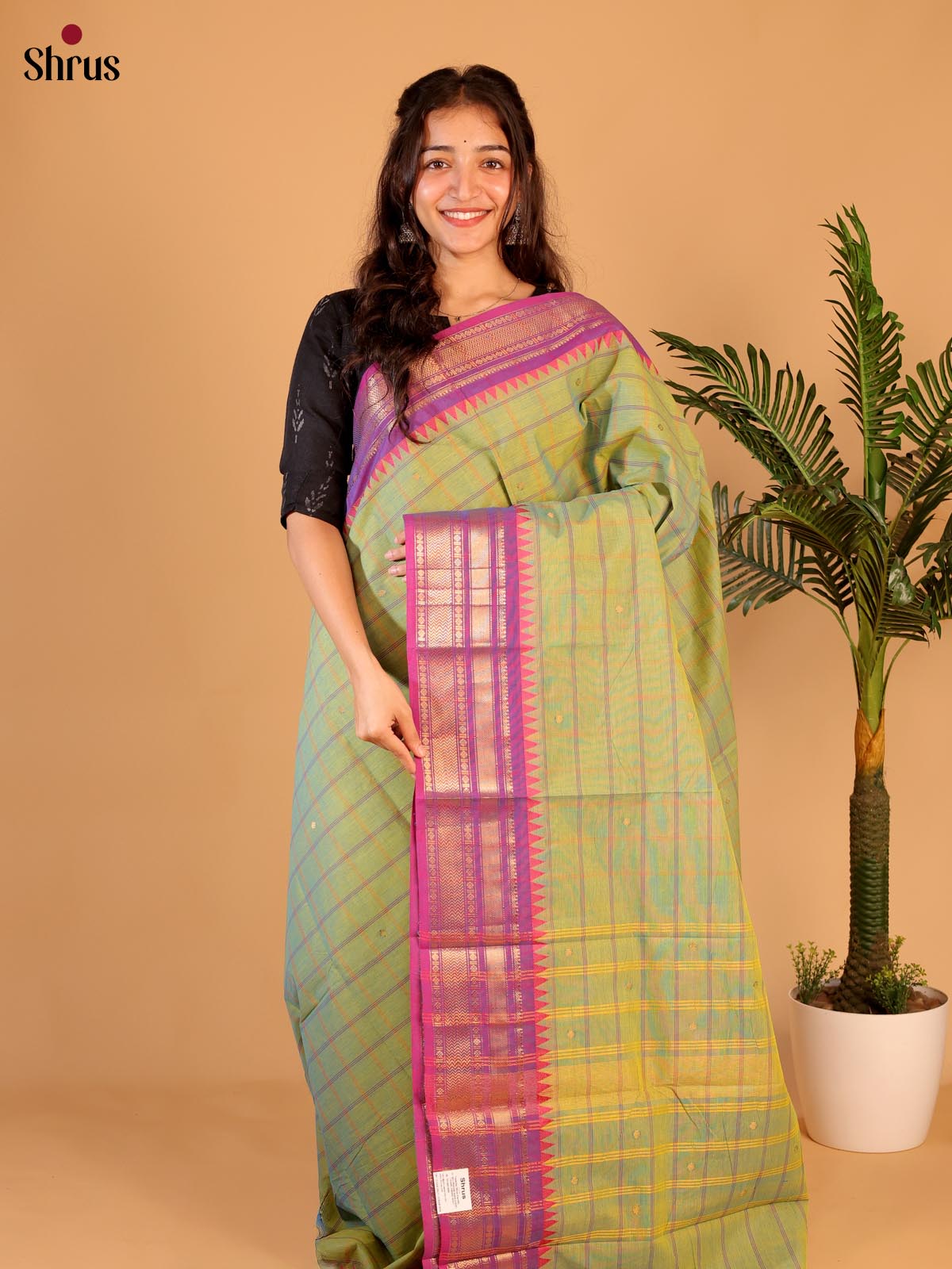 Green & Purple- Chettinad Cotton Saree - Shop on Shrus.com