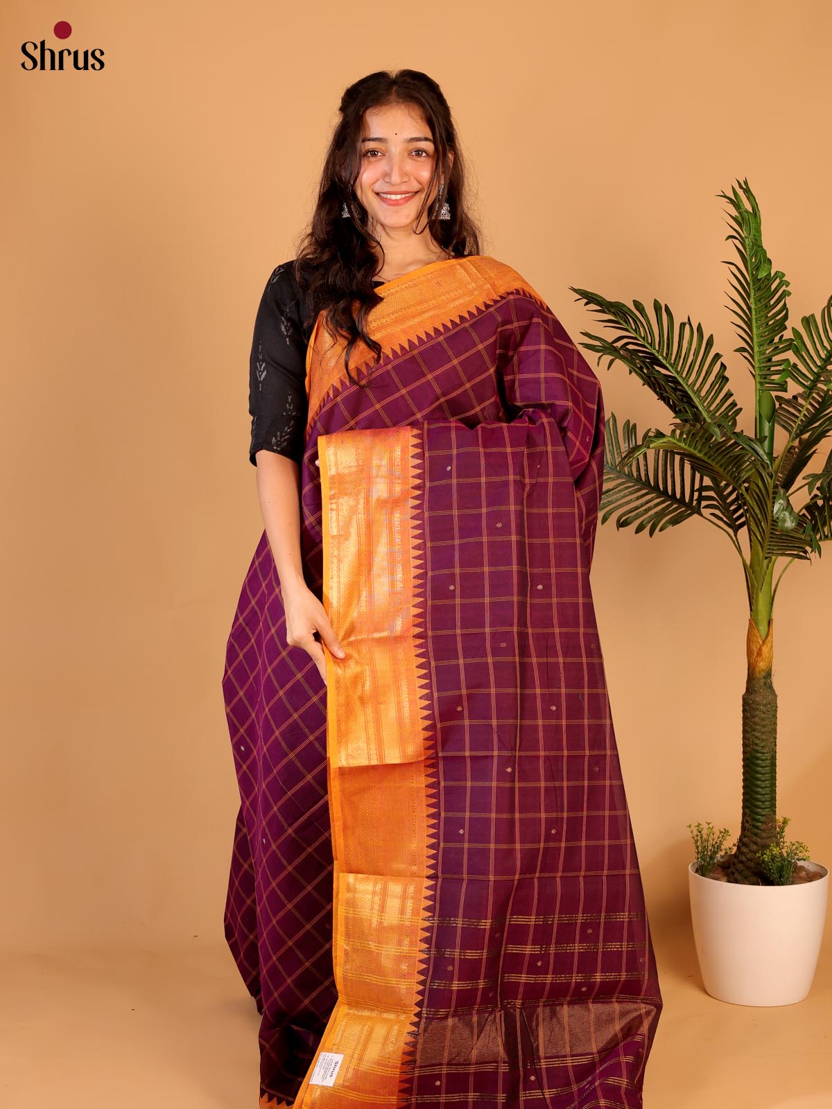 Violet & Orange - Chettinad Cotton Saree - Shop on Shrus.com