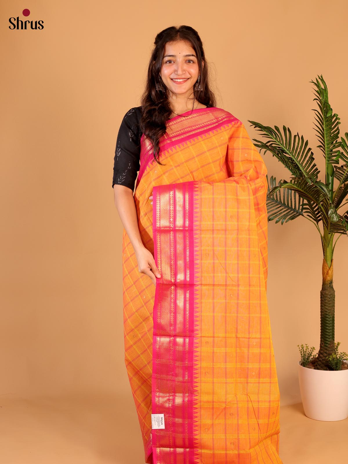 Orange & Pink - Chettinad Cotton Saree - Shop on Shrus.com
