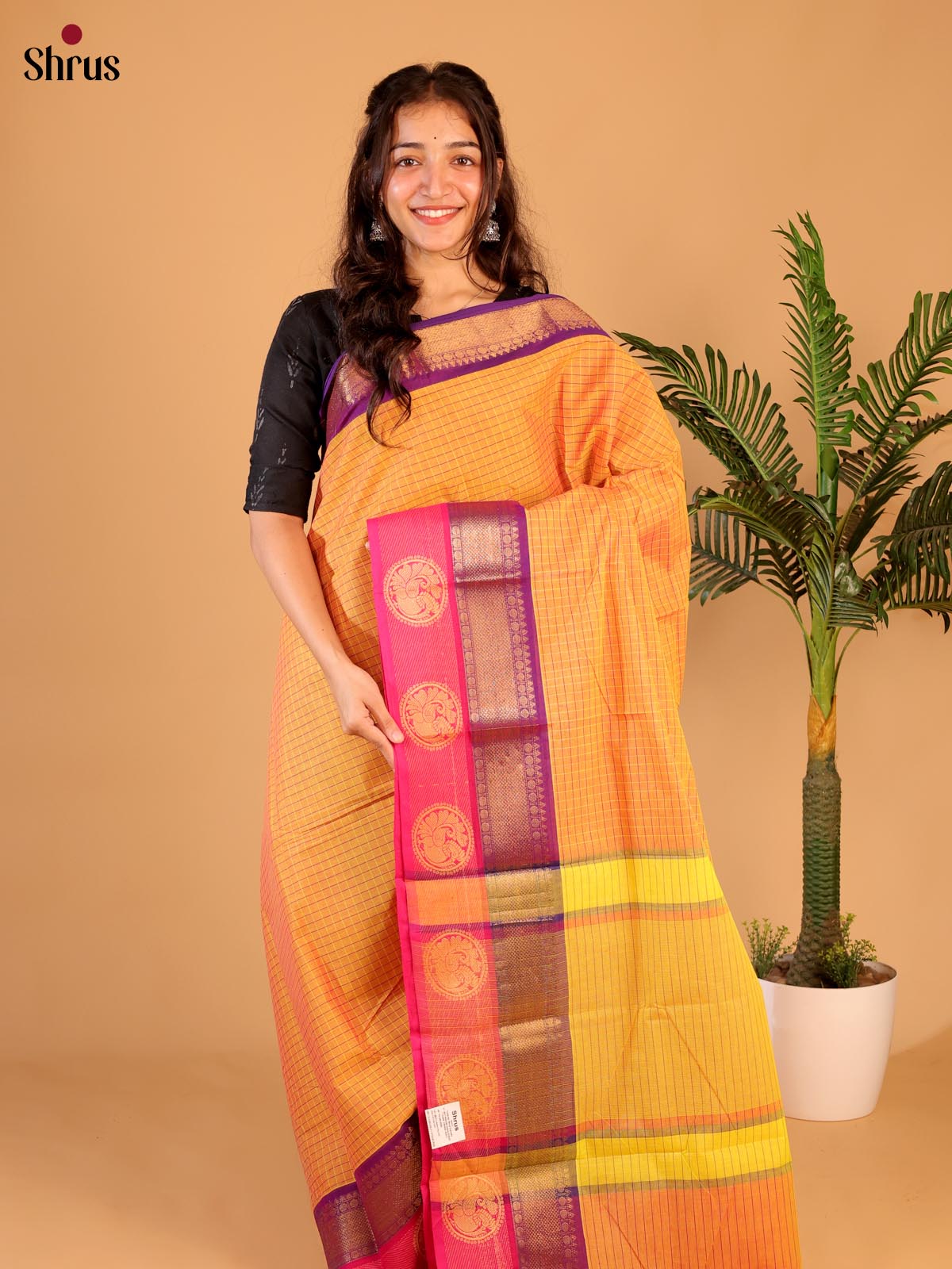 Orange & Pink - Chettinad Cotton Saree - Shop on Shrus.com