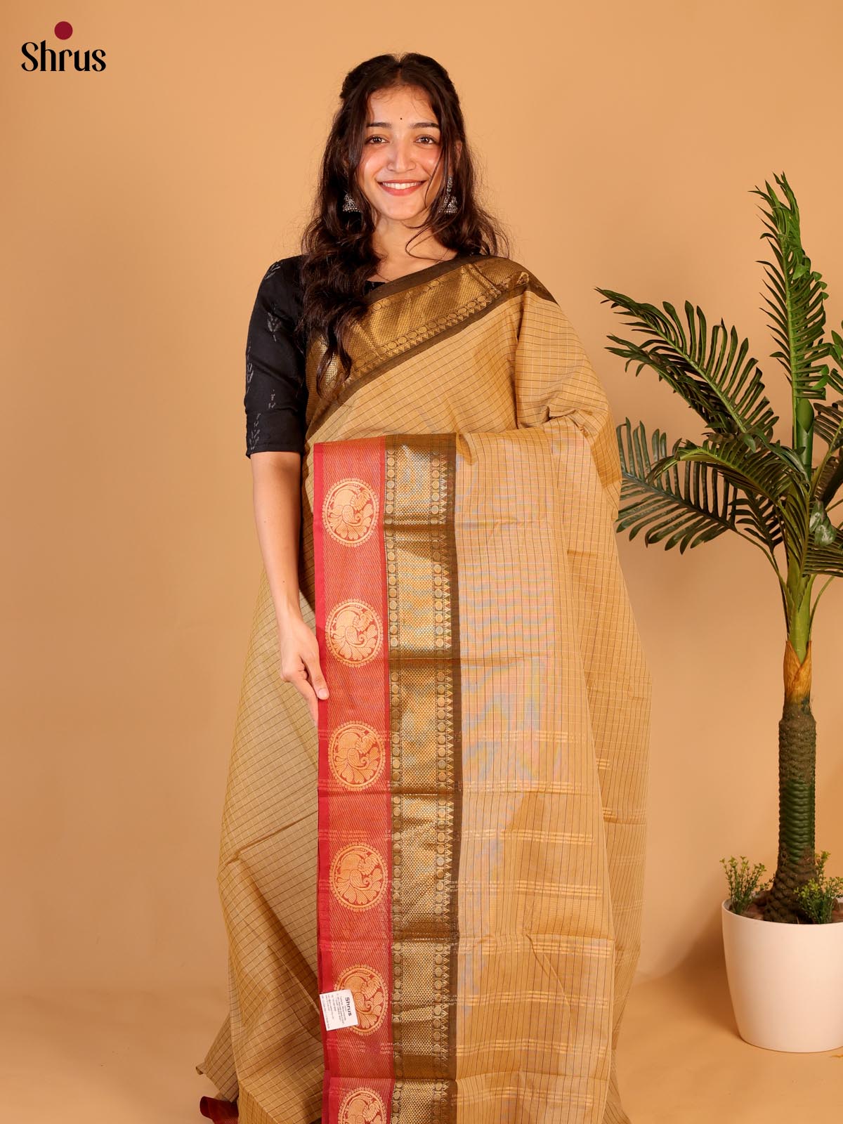 Brown & Red - Chettinad Cotton Saree - Shop on Shrus.com