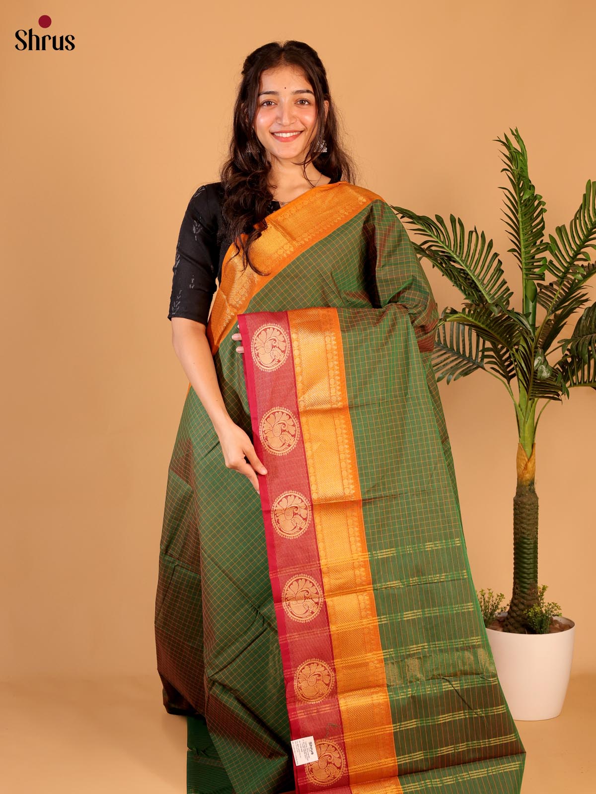 Green & Orange- Chettinad Cotton Saree - Shop on Shrus.com