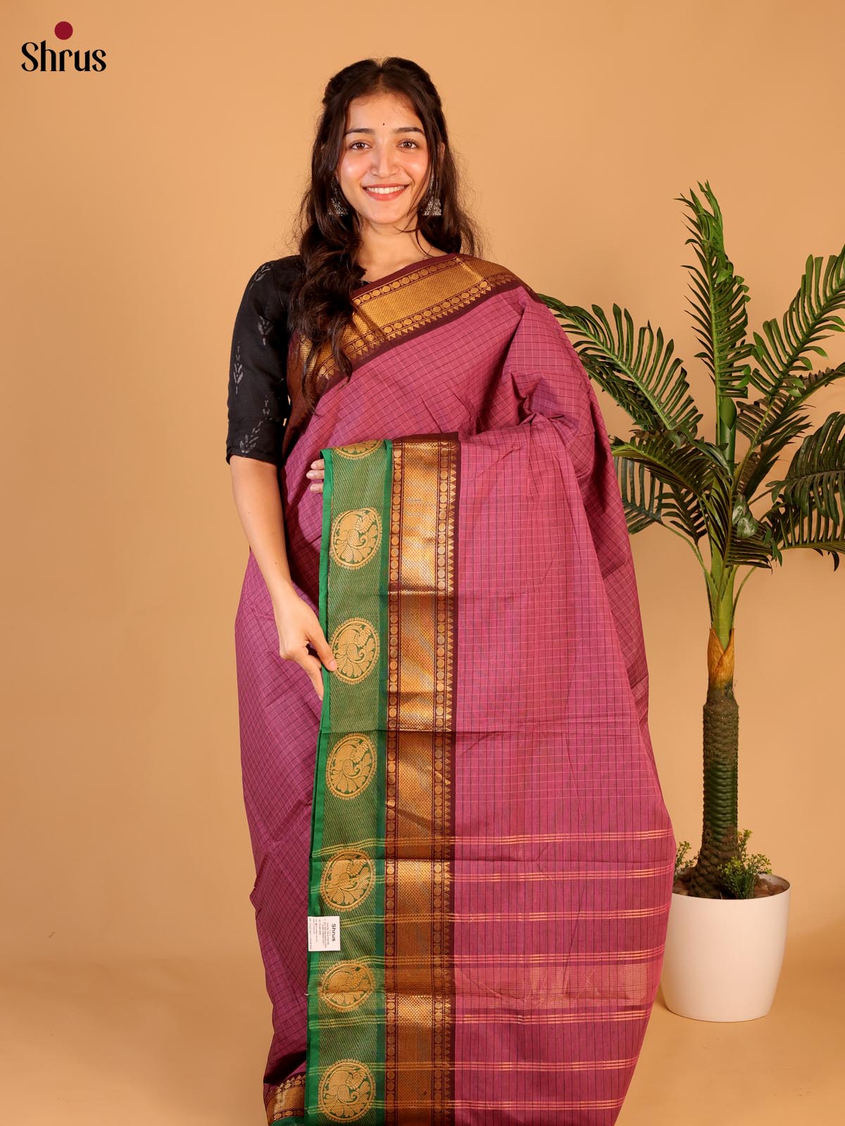 Pink & Green - Chettinad Cotton Saree - Shop on Shrus.com
