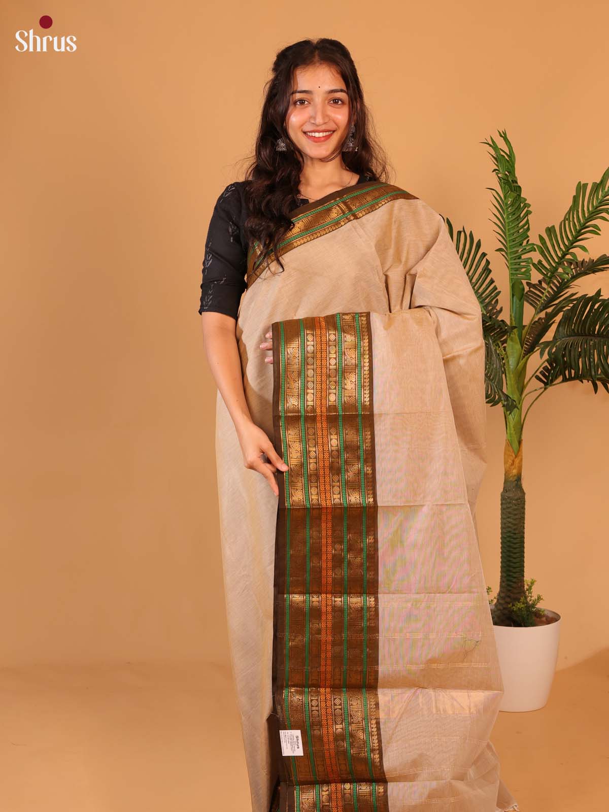 Lite Brown & Brown - Chettinad Cotton Saree - Shop on Shrus.com