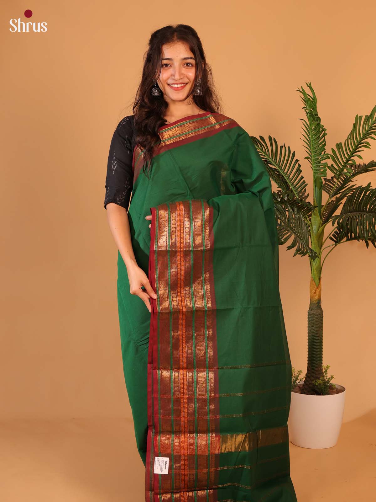 Green & Brown- Chettinad Cotton Saree - Shop on Shrus.com