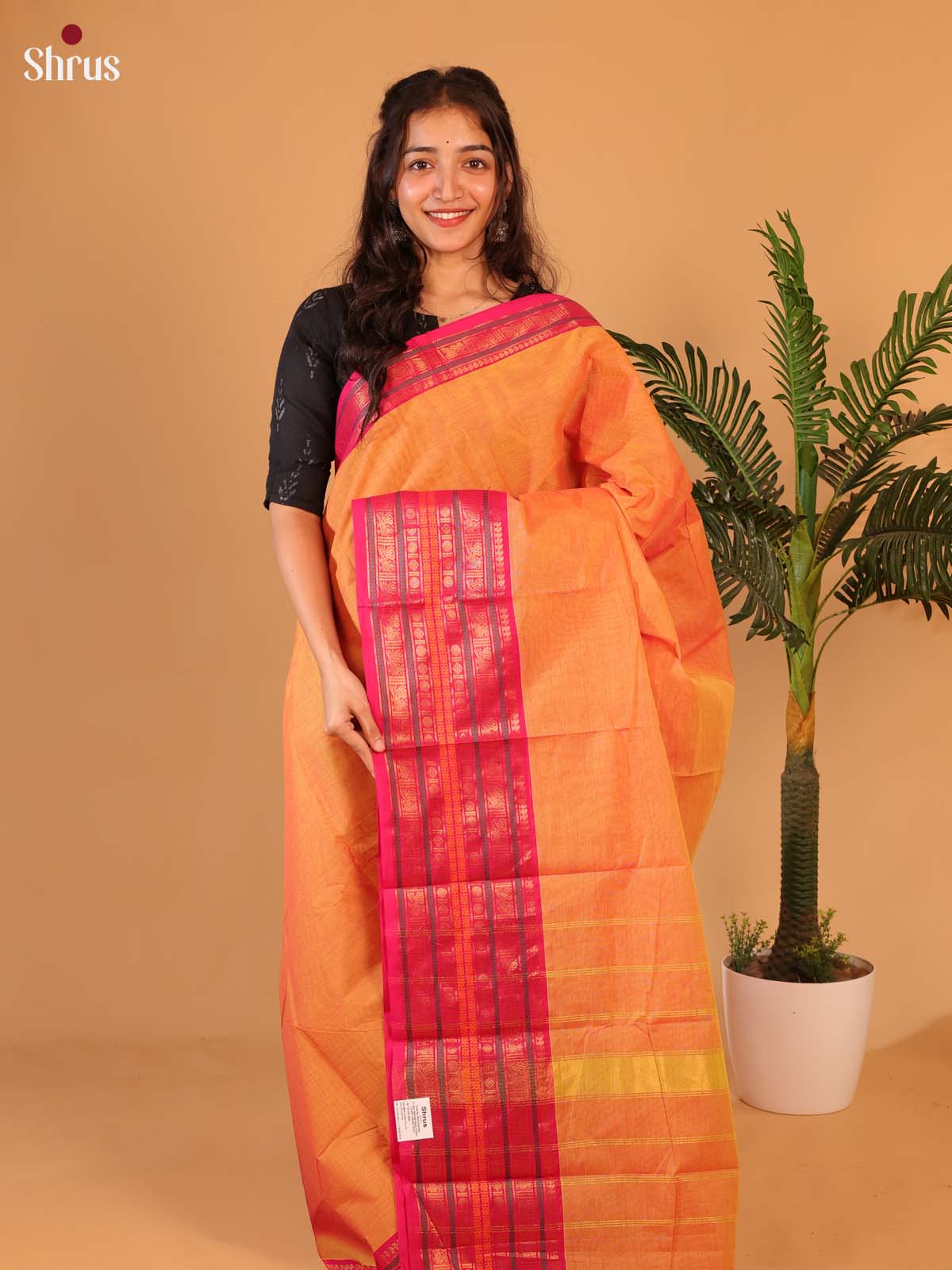 Orange & Pink - Chettinad Cotton Saree - Shop on Shrus.com