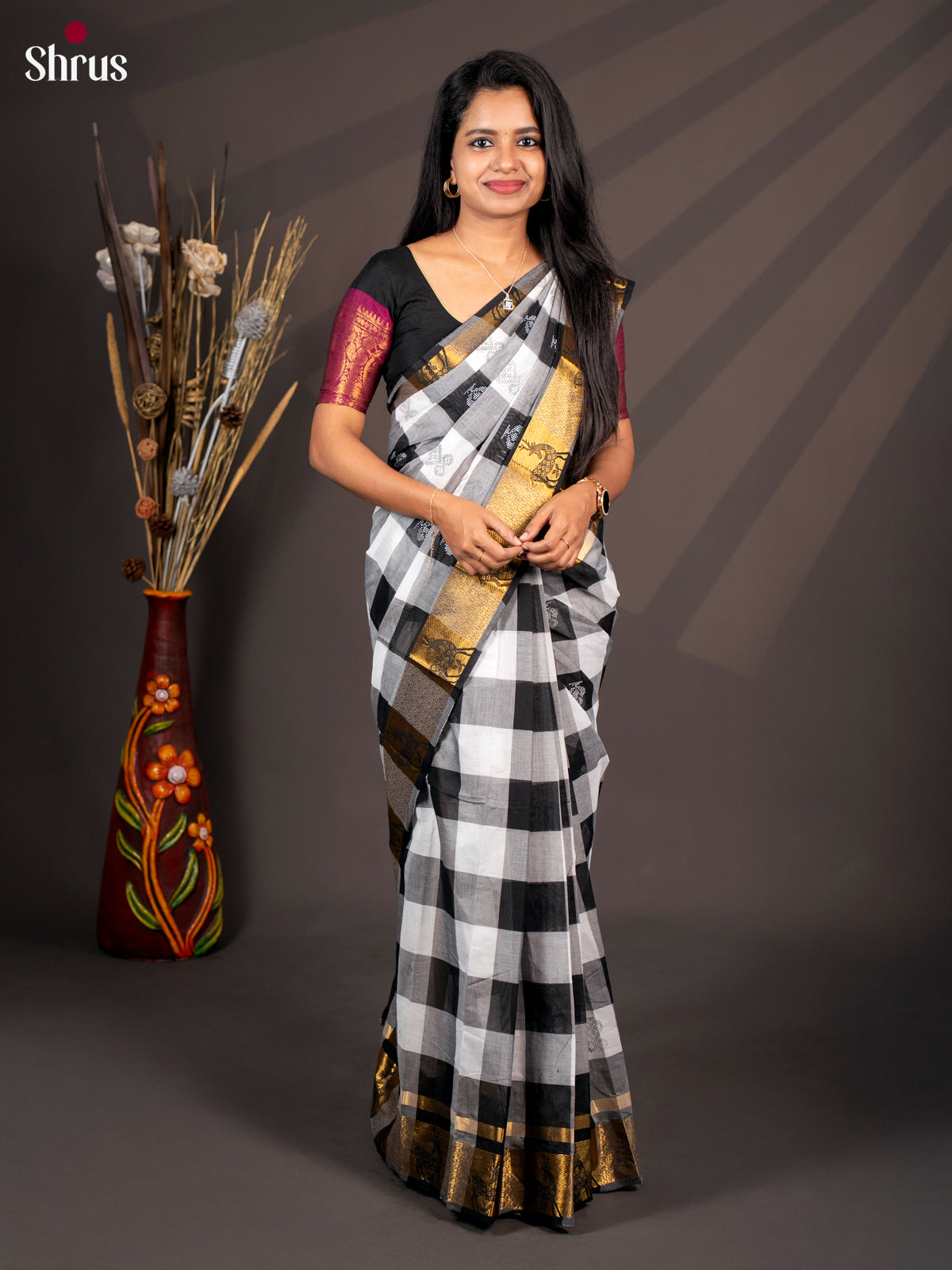 White & Black - CKS20051 - Chettinad Cotton - Shop on Shrus.com