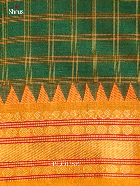Pretty Green Chettinad Cotton Saree with Mustard Zari Border & Pallu - Shop on Shrus.com